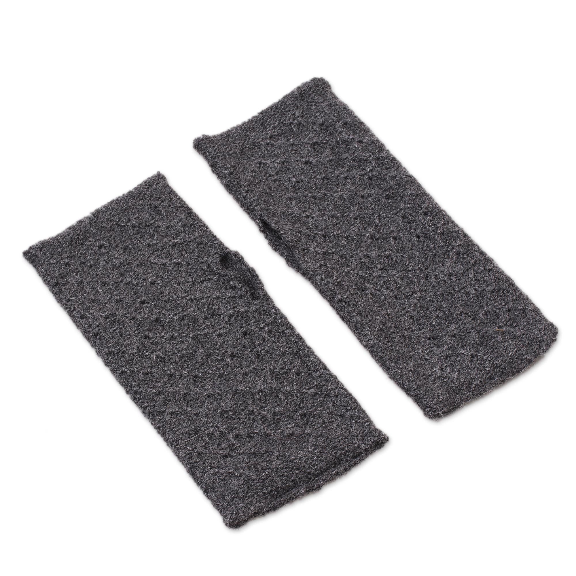 Passionate Pattern in Graphite Patterned 100% Baby Alpaca Fingerless Mitts in Graphite