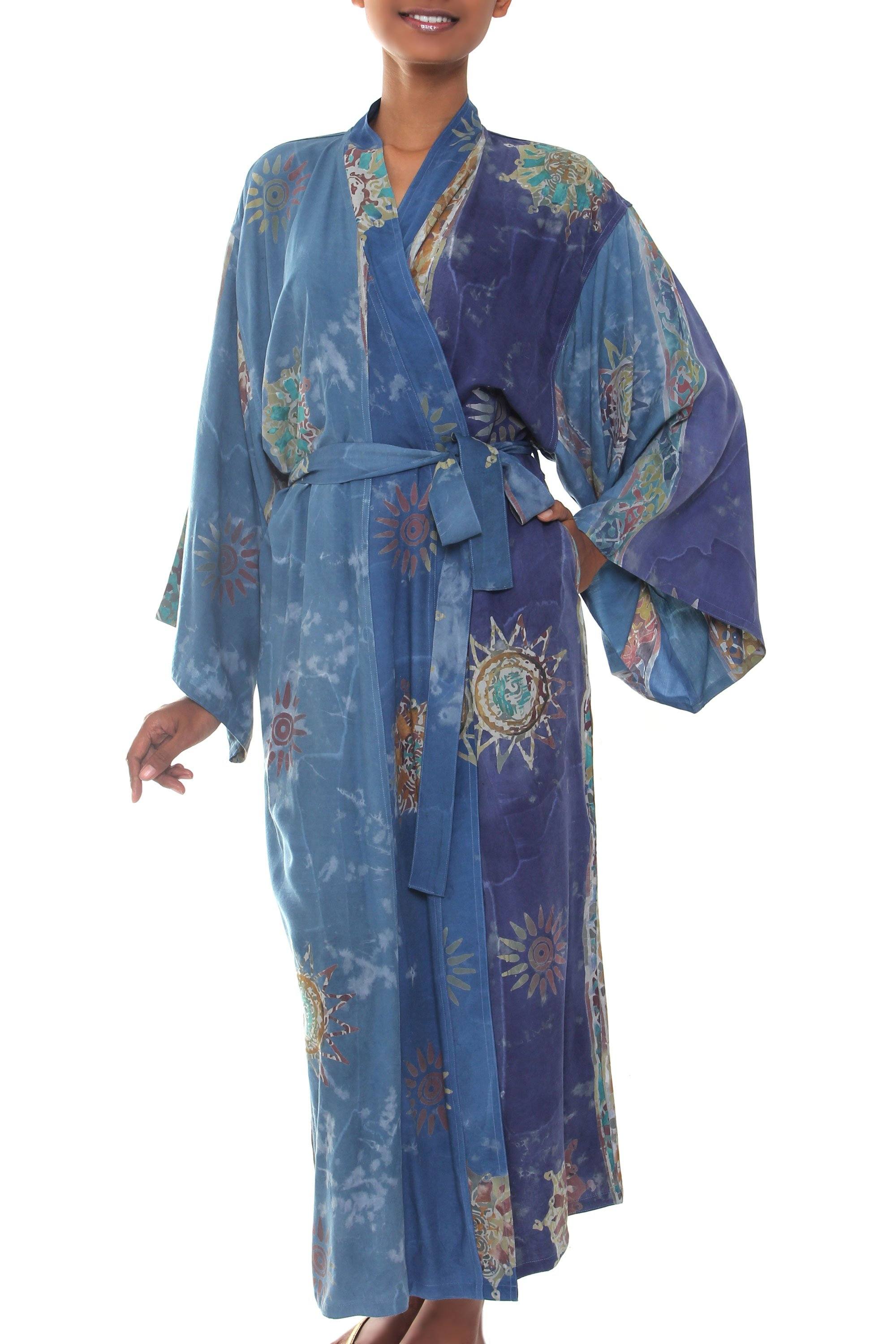 Handpainted Blue Batik Long Robe