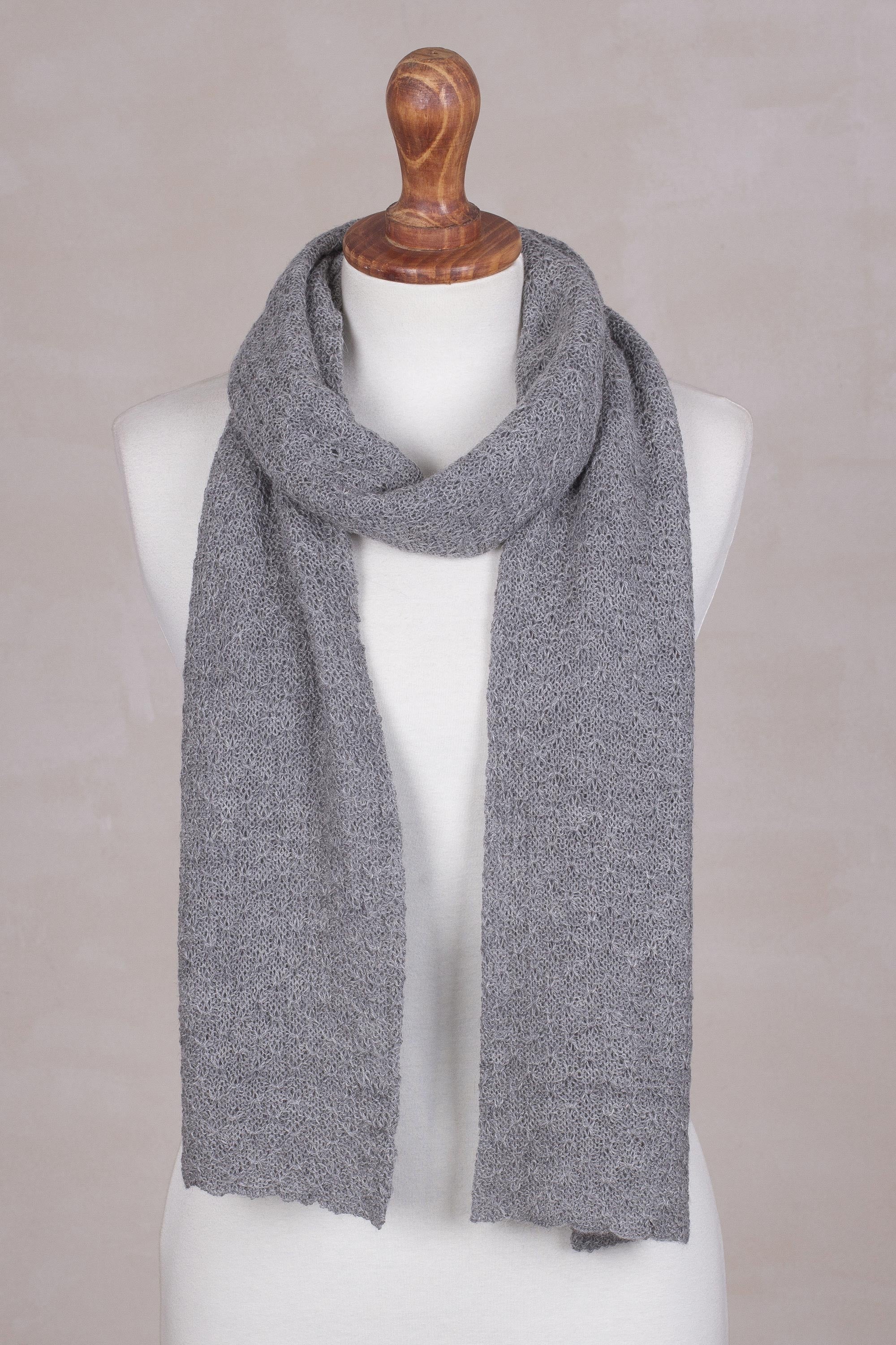 Solid Style in Smoke 100% Baby Alpaca Wrap Scarf in Solid Smoke Grey from Peru