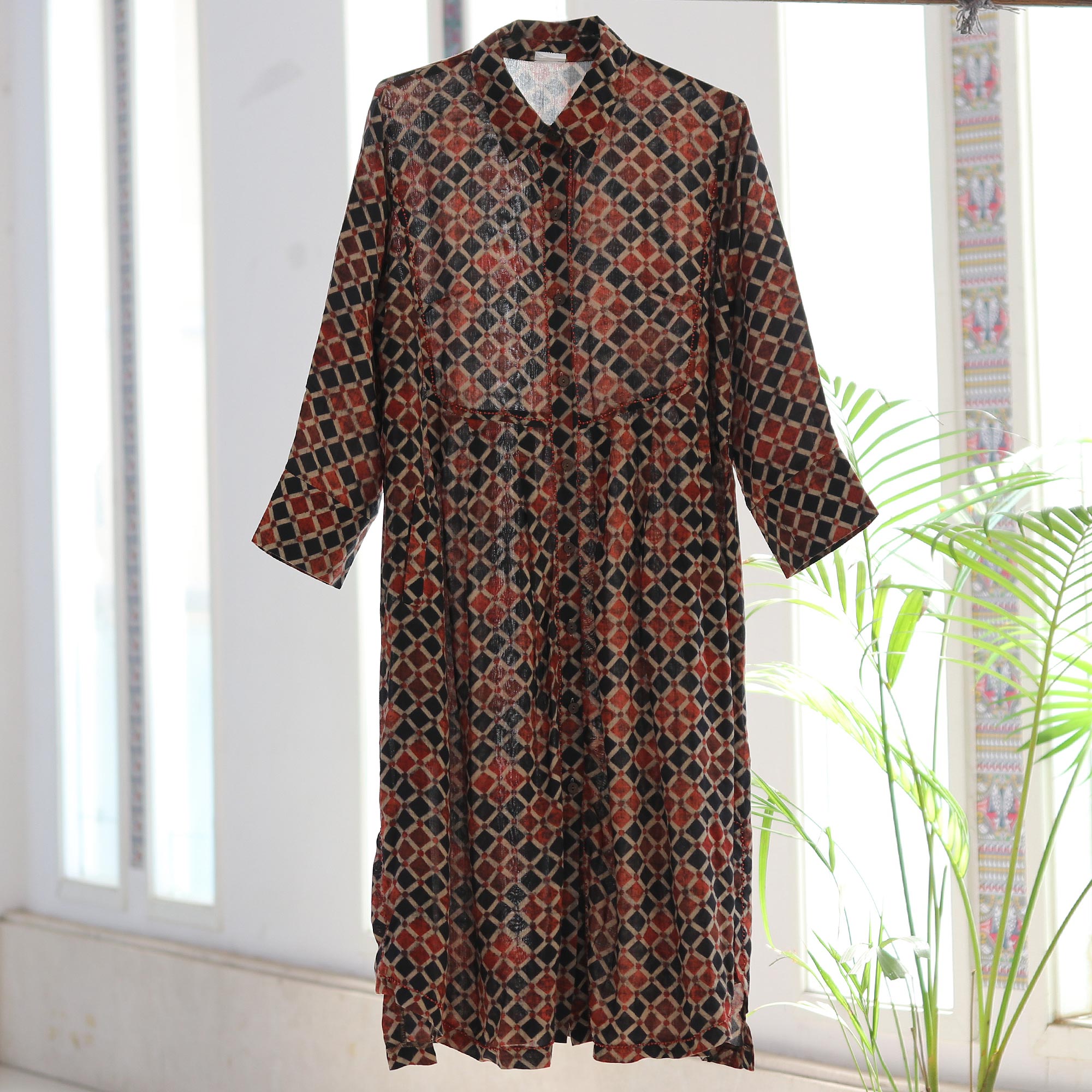 Creative Fusion Dropped-Waist Viscose Print Shirtdress