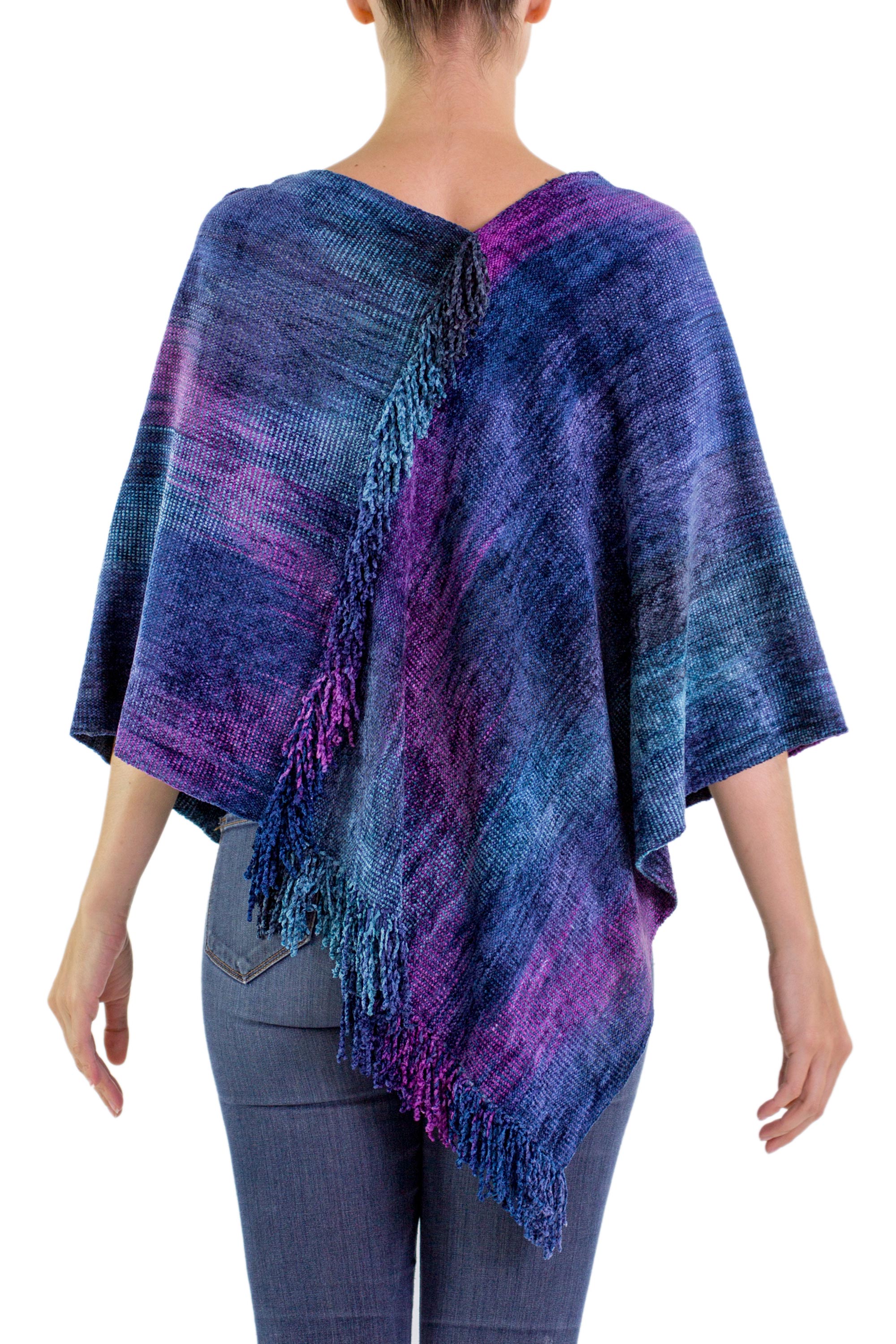 Full Moon Night Hand Woven Cotton Blend Guatemalan Poncho