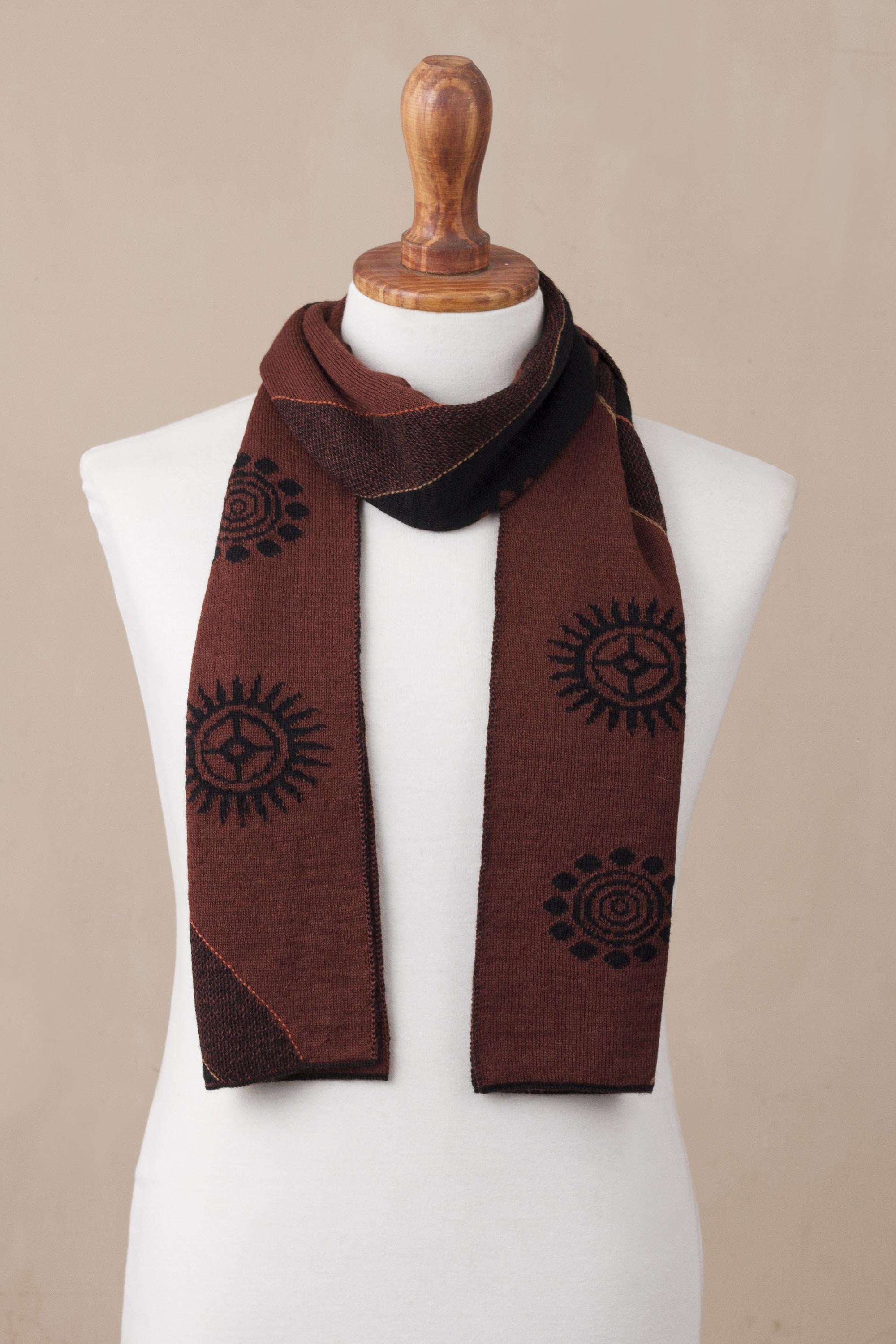 Mahogany and Black Cosmovision Men's Black and Mahogany Alpaca Blend Scarf from Peru