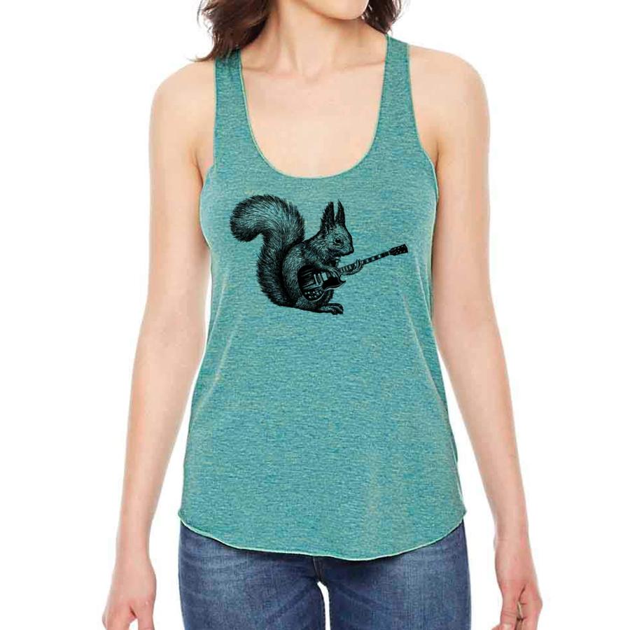 Squirrel Playing Guitar Racerback Tank Top