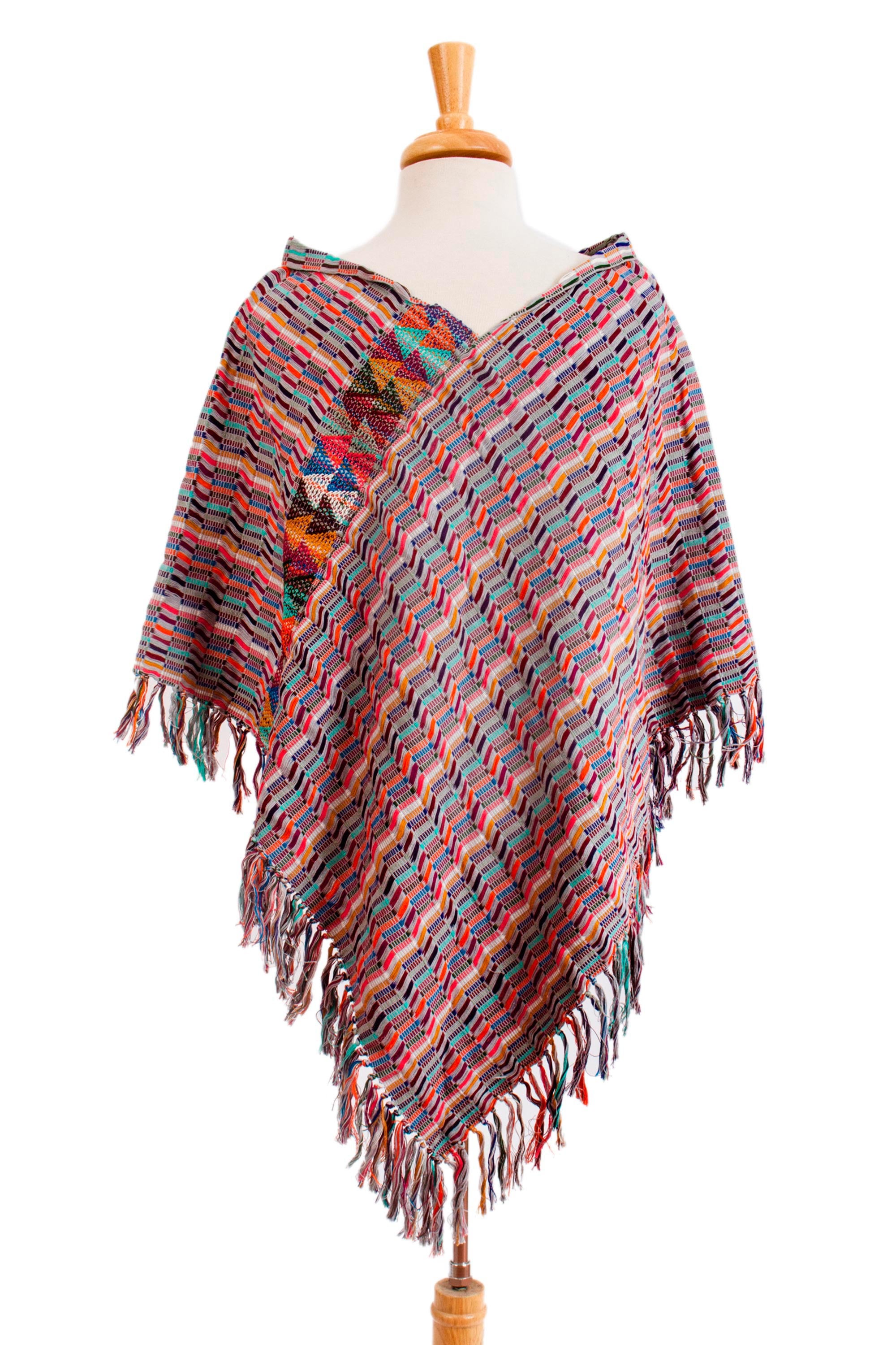 Color of the Morning Multicolored Striped Cotton Poncho from Mexico