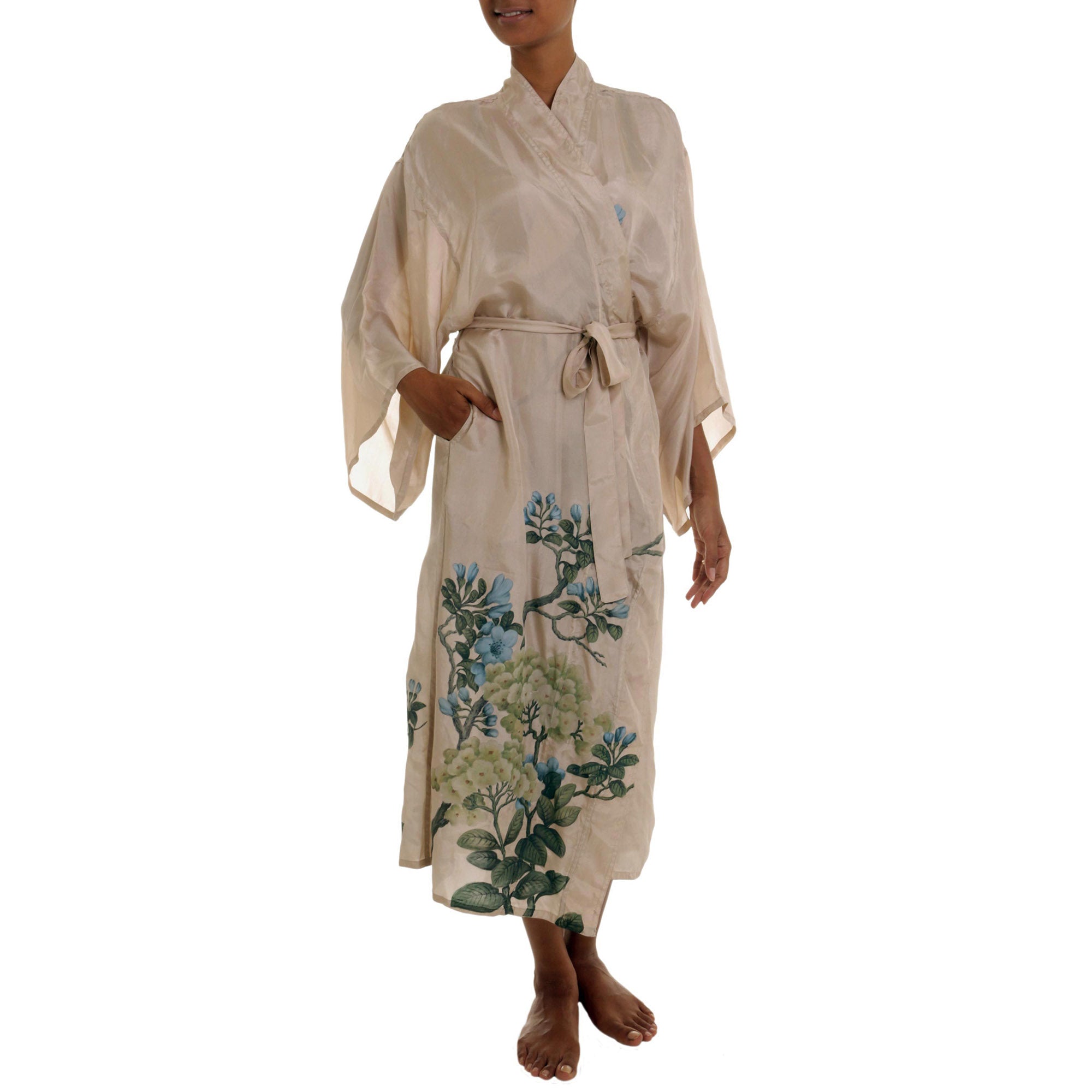 Azure Blossoms Silk Robe