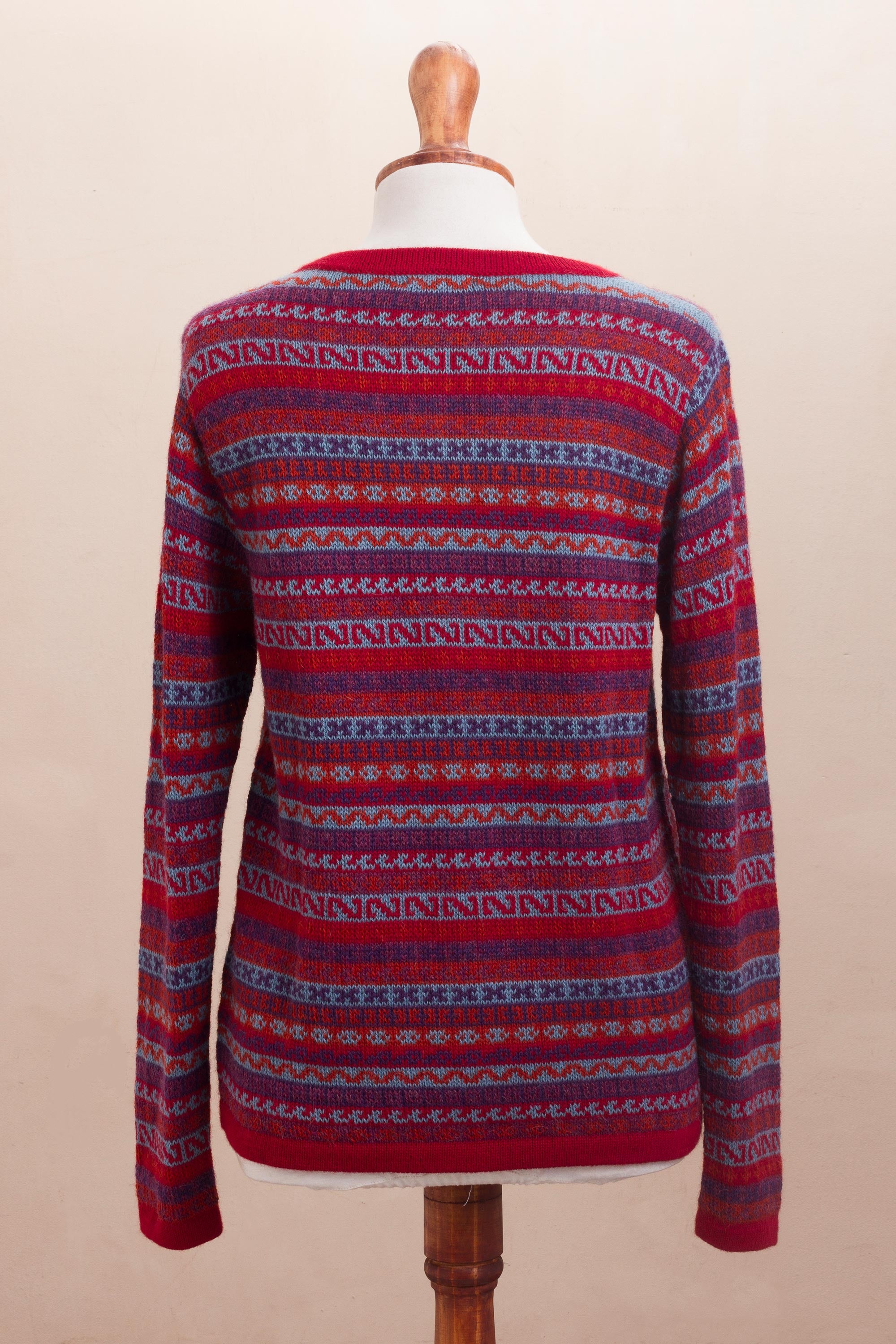 Andean Appeal Striped 100% Alpaca Cardigan Crafted in Peru