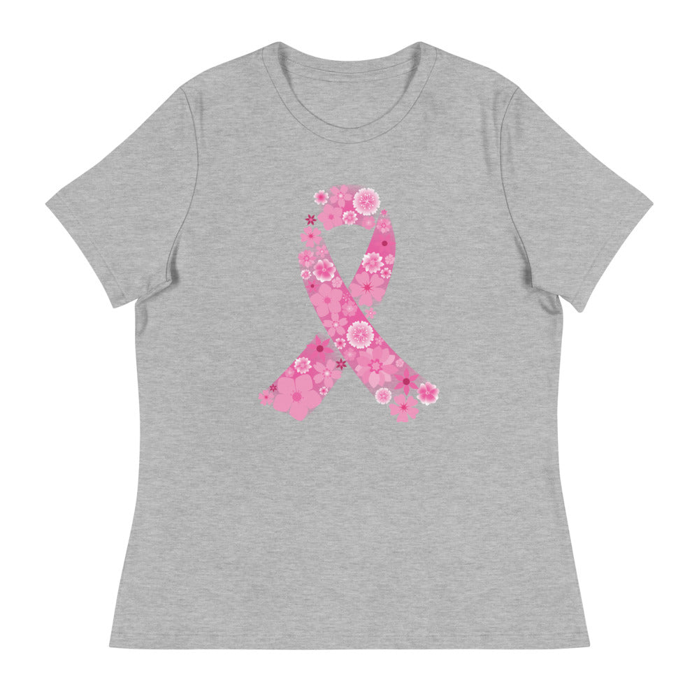 Pink Ribbon Floral Women's Relaxed T-Shirt