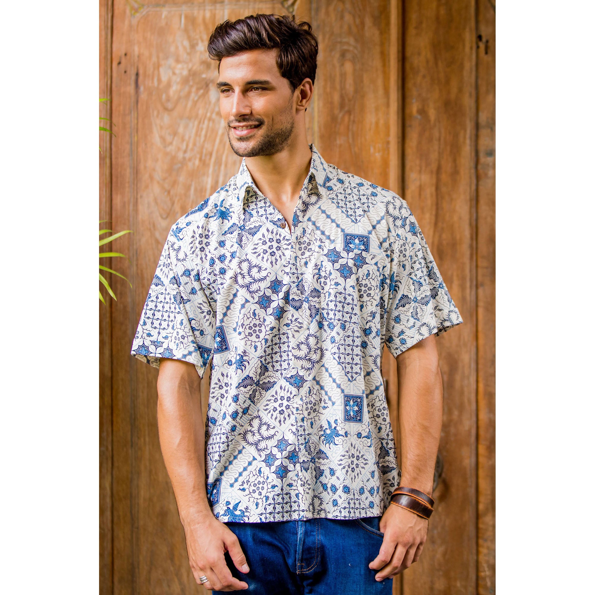 Island Batik Blue & White Men's Batik Shirt