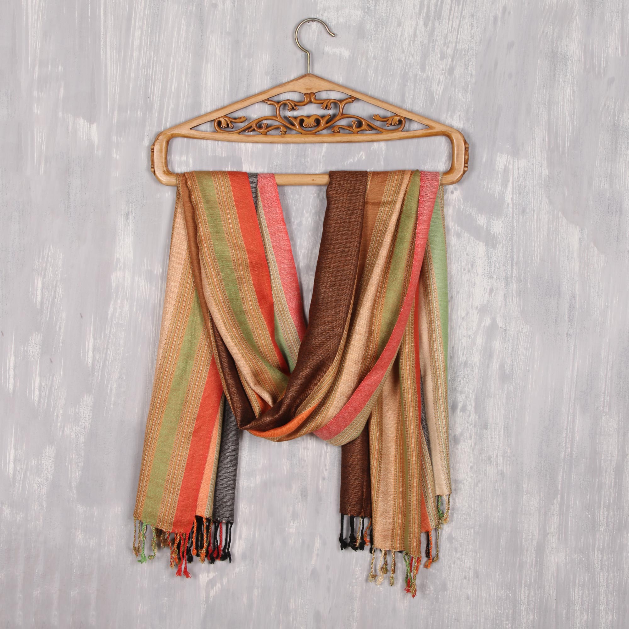 Multicolored Fusion Multicolored Striped Viscose Shawl from India