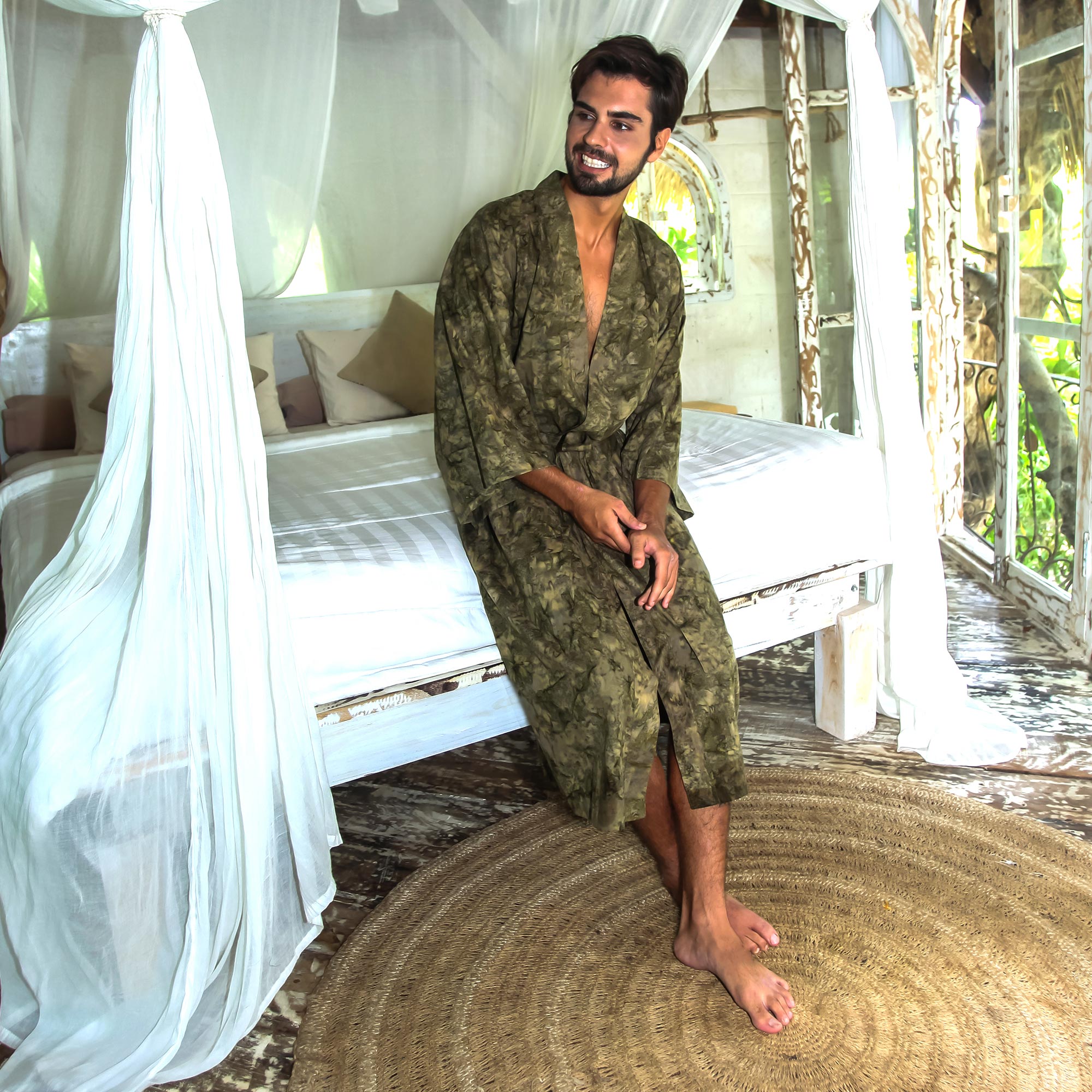 Men's Green Moss Printed Robe