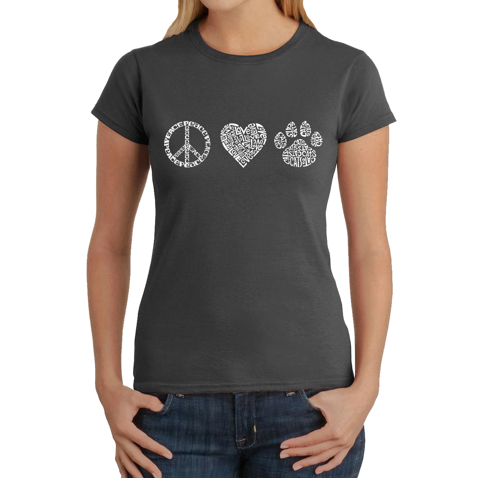 Peace Love Cats  - Women's Word Art T-Shirt