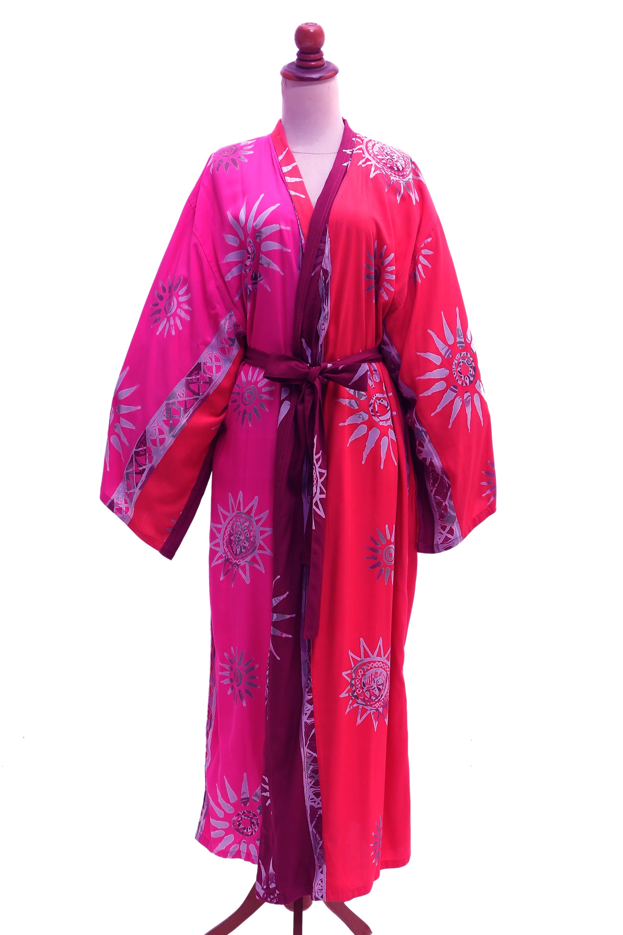 Bright Firework Hot Pink Batik Rayon Robe from Bali