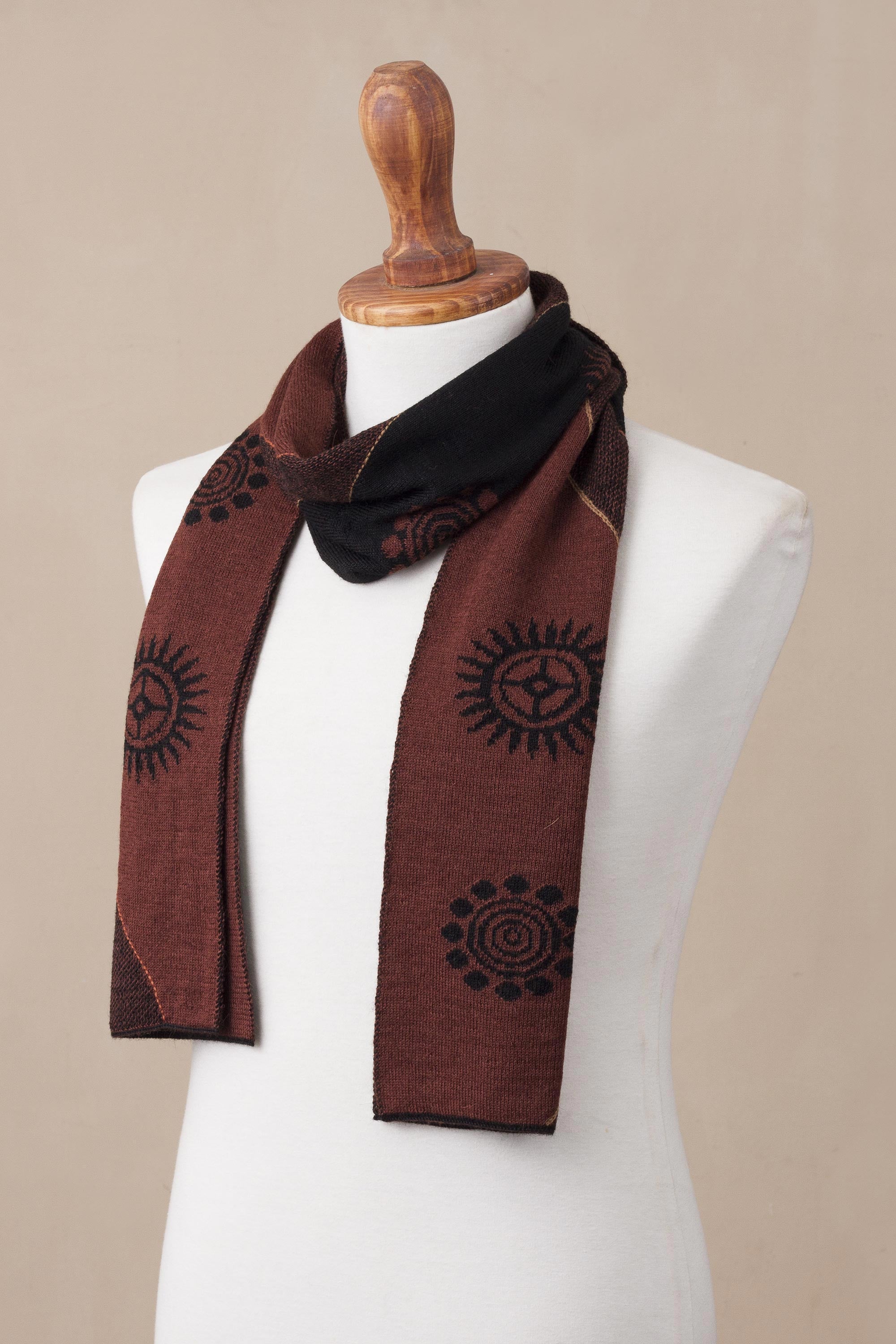 Mahogany and Black Cosmovision Men's Black and Mahogany Alpaca Blend Scarf from Peru