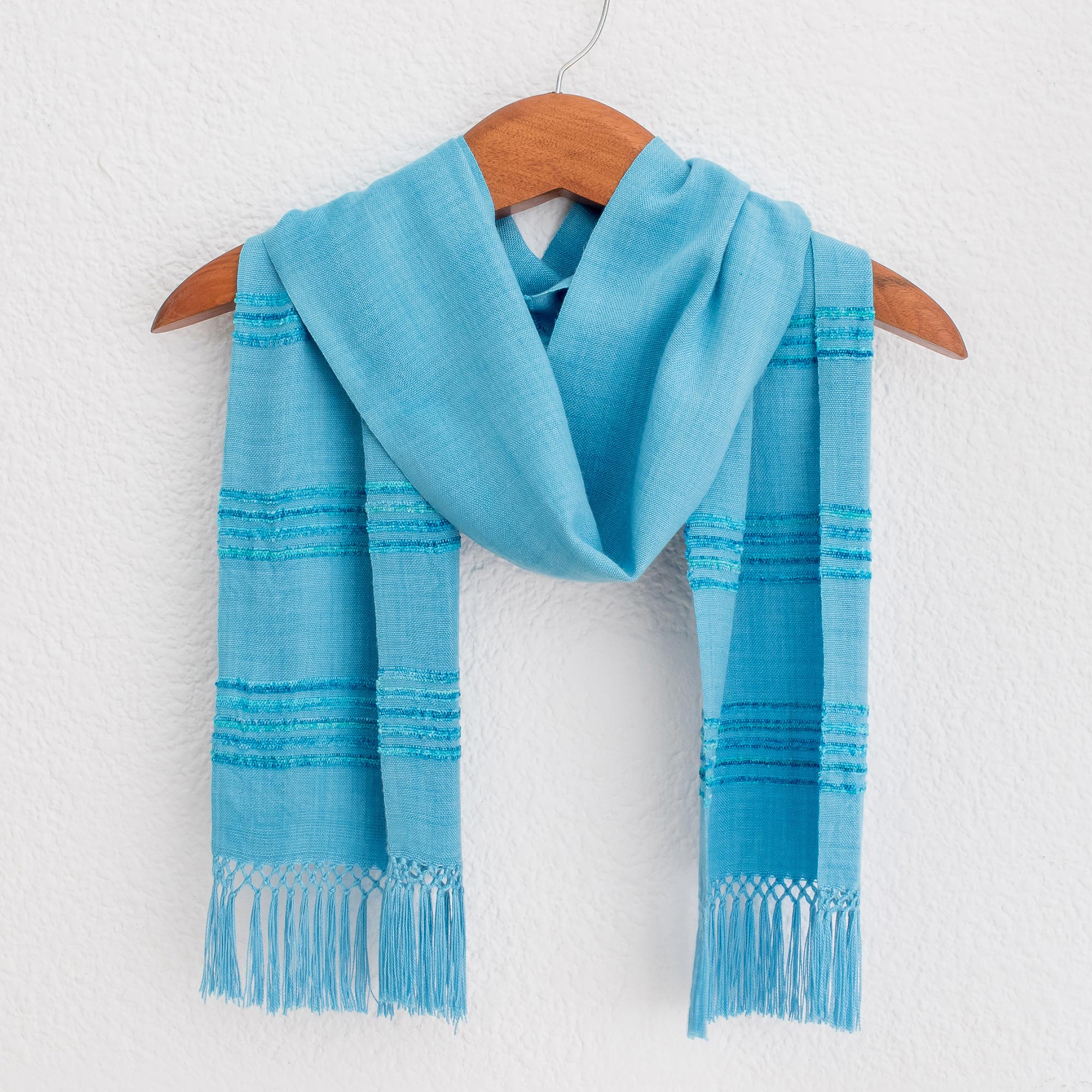 Mystic Maya Sky Handwoven Blue and Turquoise Rayon Fiber Scarf