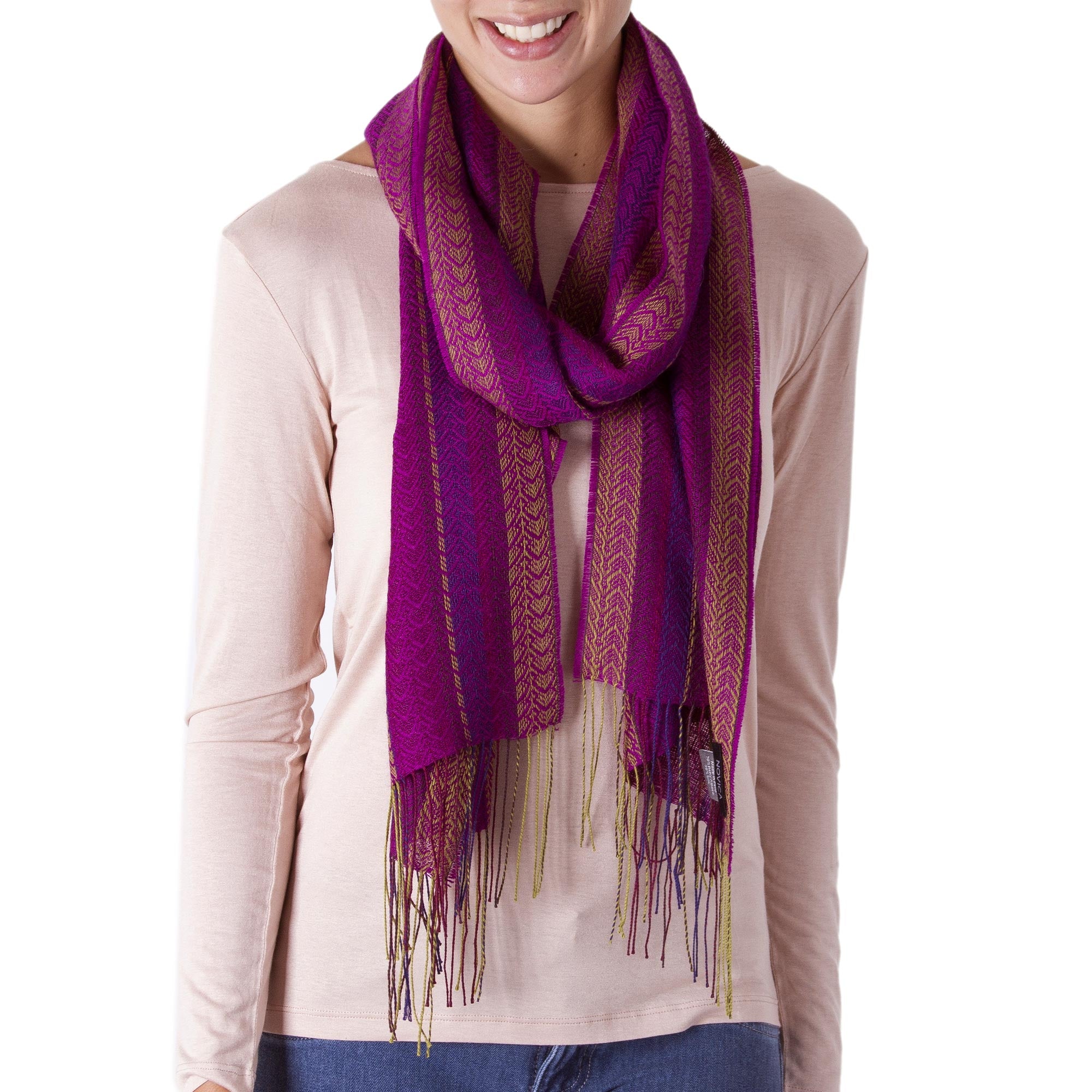 Effortless Style Alpaca Blend Wrap Scarf with Wave Motifs from Peru