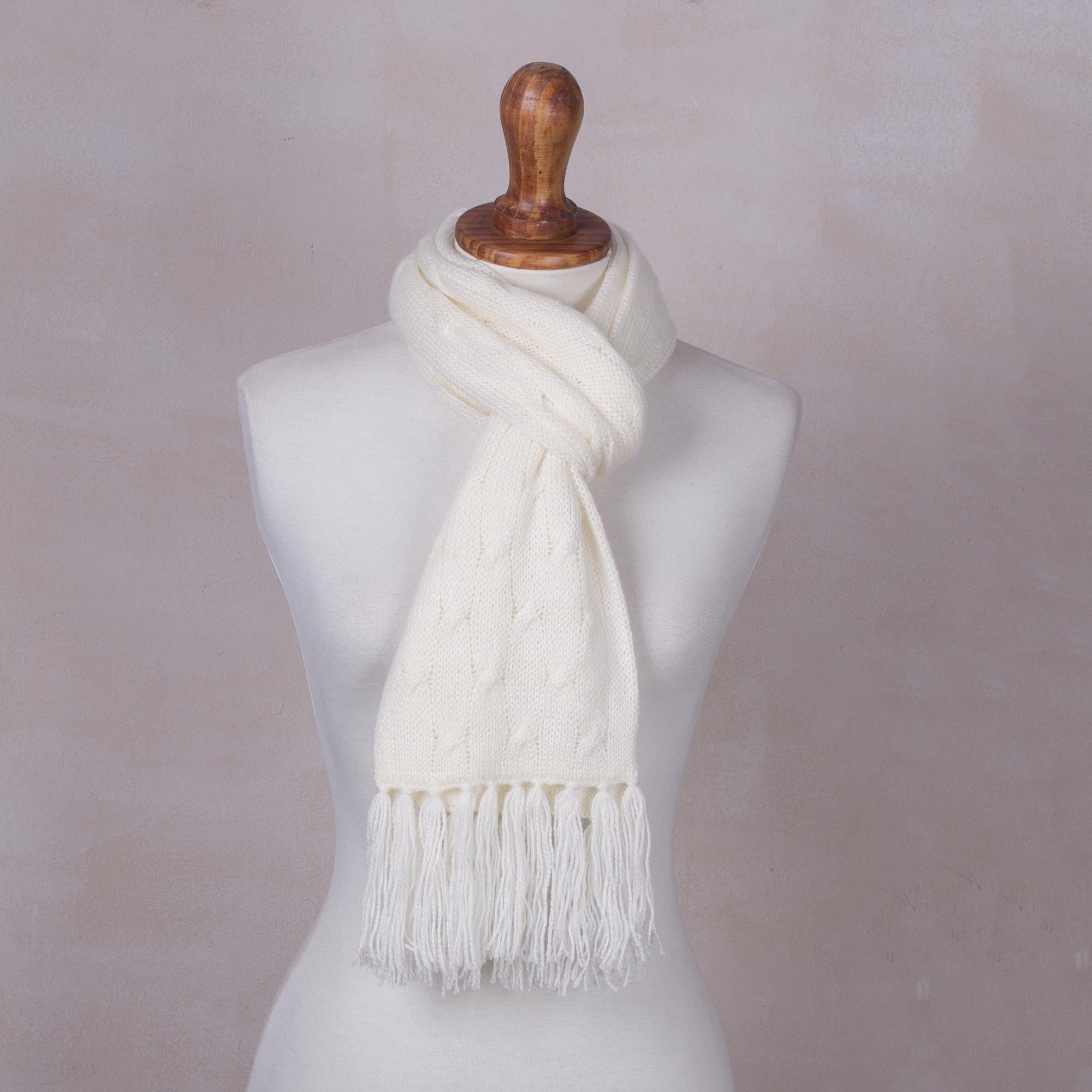 Soft Winter White Cable Knit Scarf