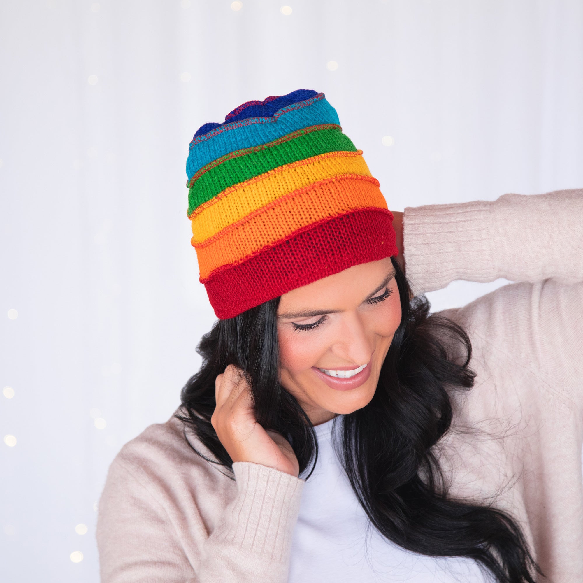 Hand Knit Rainbow Hat