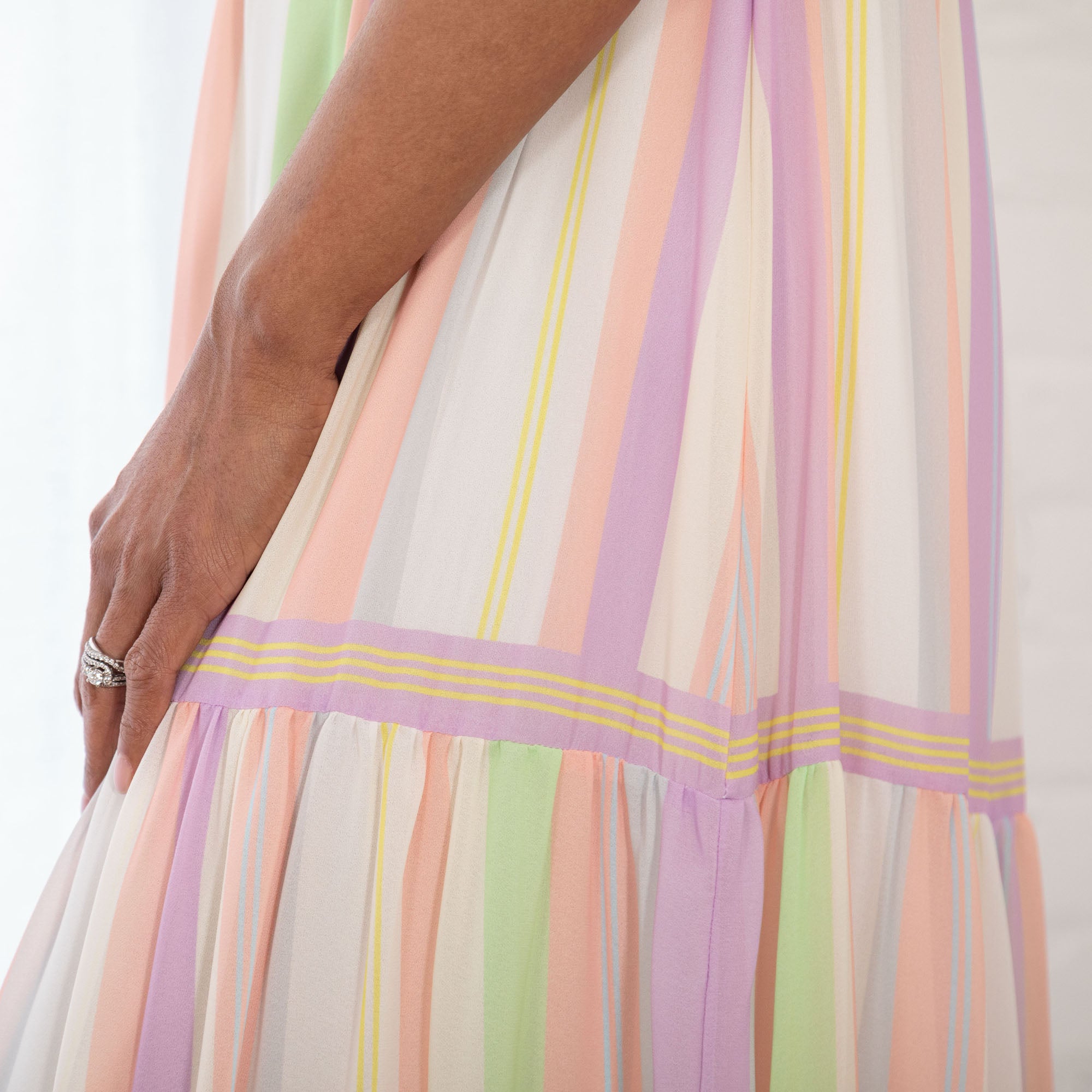 Colorful Stripes Tie Shoulder Maxi Dress