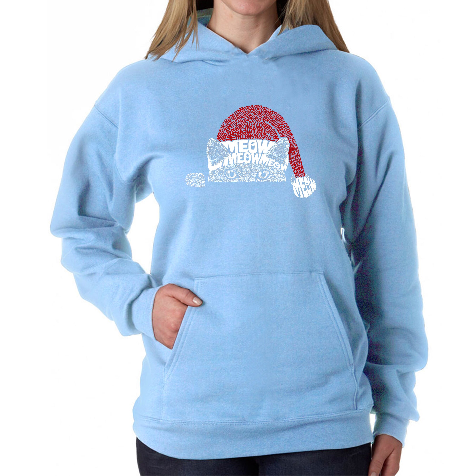 Christmas Peeking Cat - Women's Word Art Hooded Sweatshirt