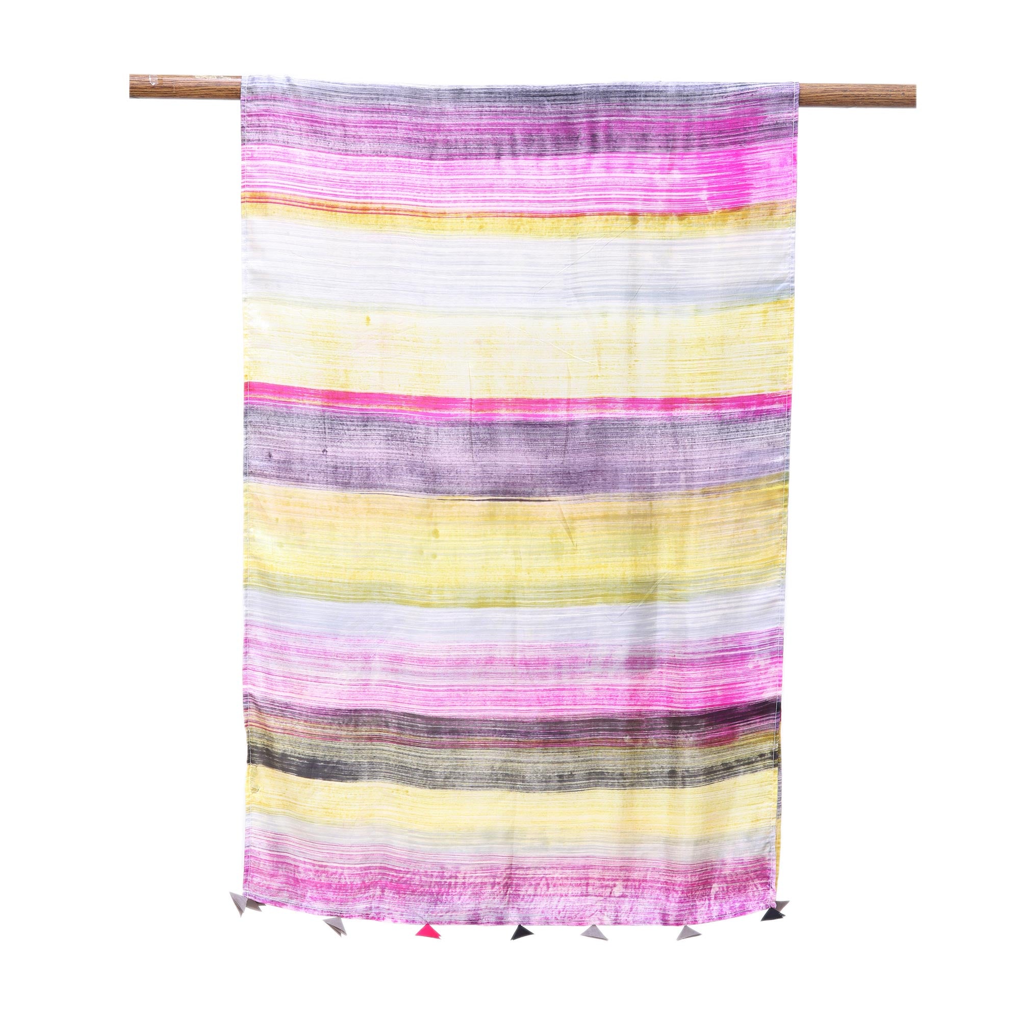 Dramatic Day Fuchsia and Multi-Color Striped Hand Printed 100% Silk Shawl