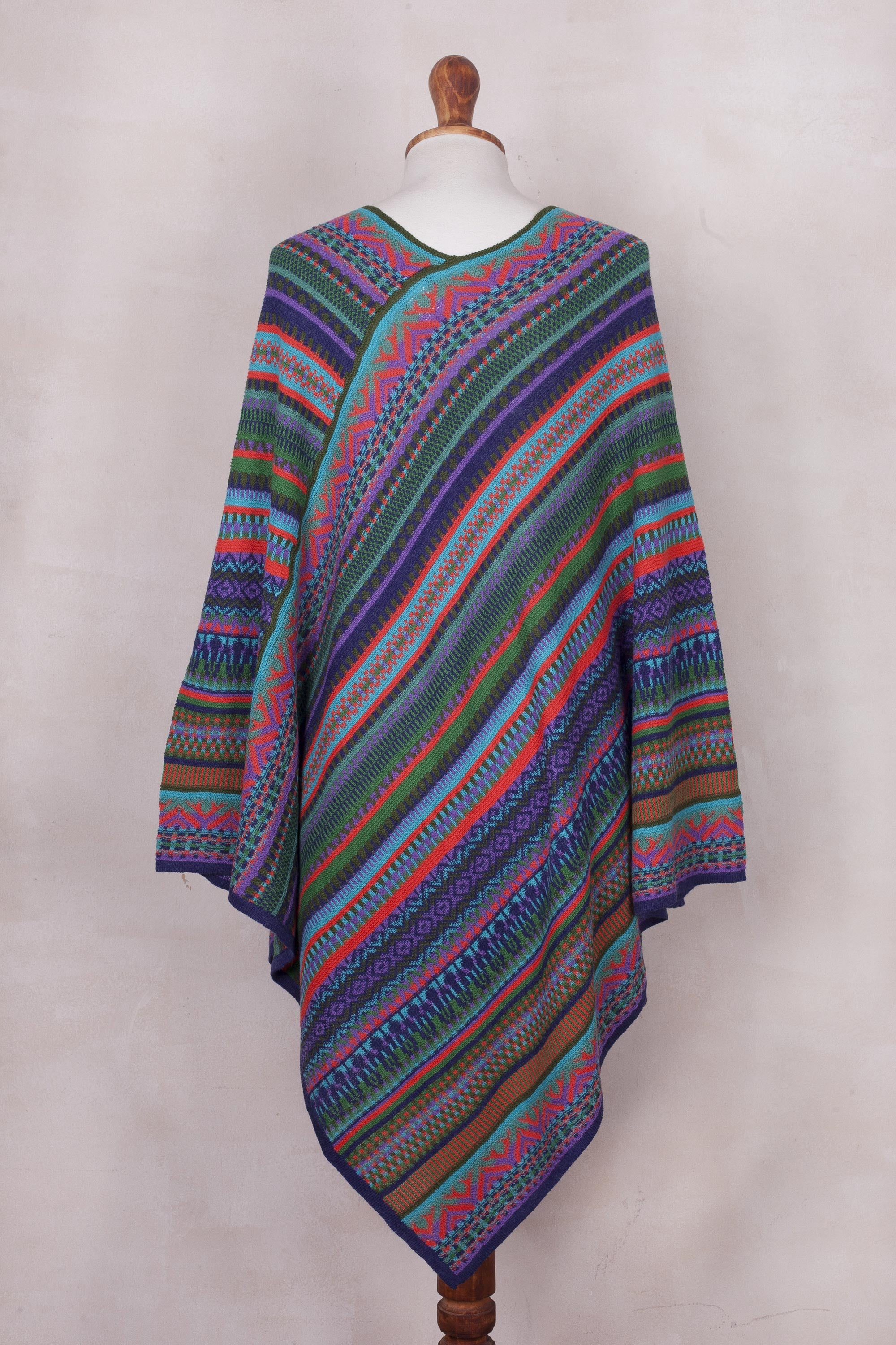 Stripes in Bloom Fuchsia and Multi-Color Striped Acrylic Knit Poncho