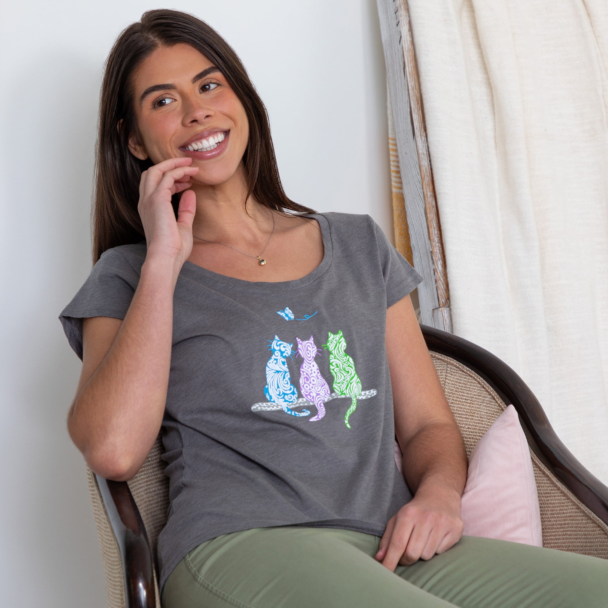 Sitting Kitties Scoop Neck Tee