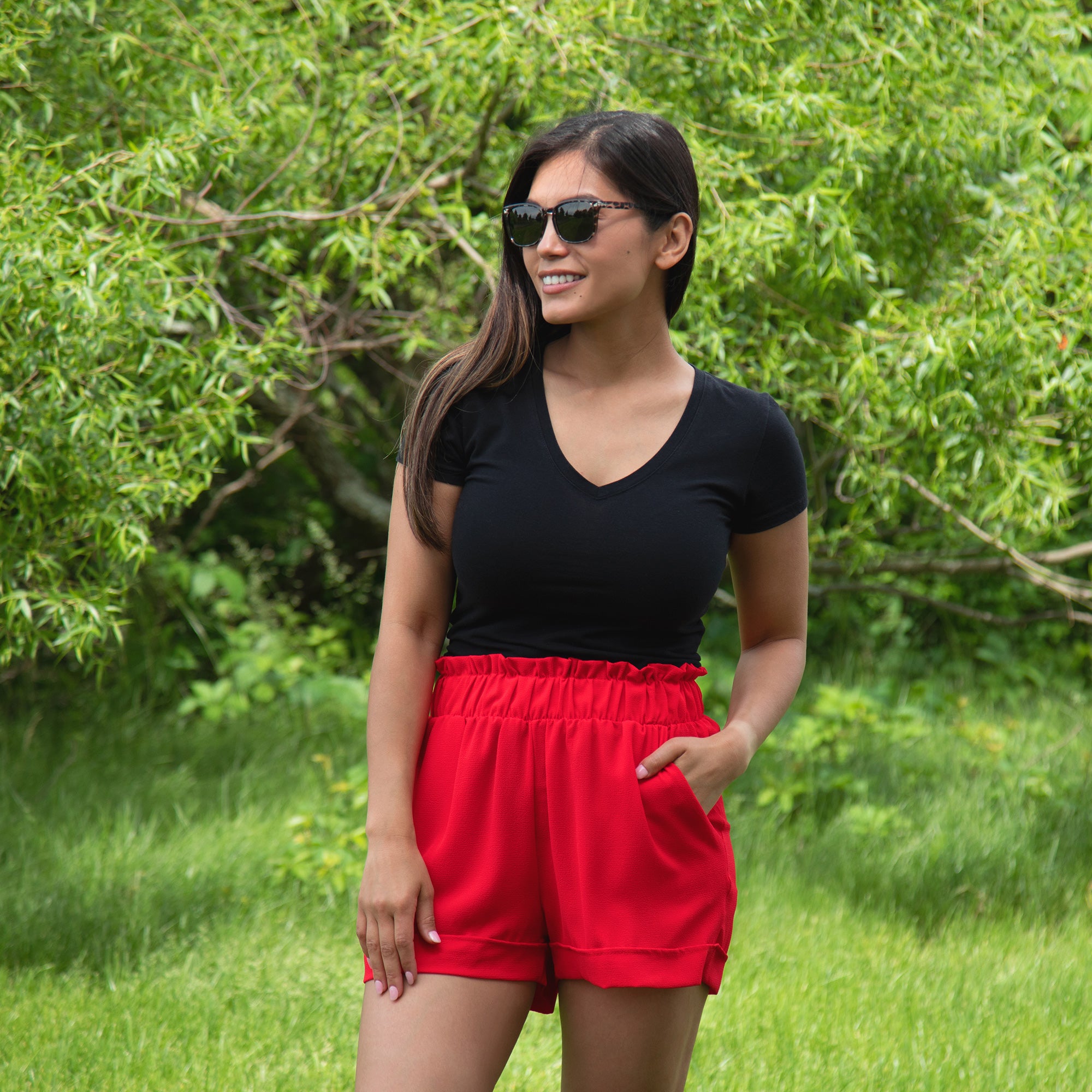 High-Waist Ruffle Top Cuff Shorts