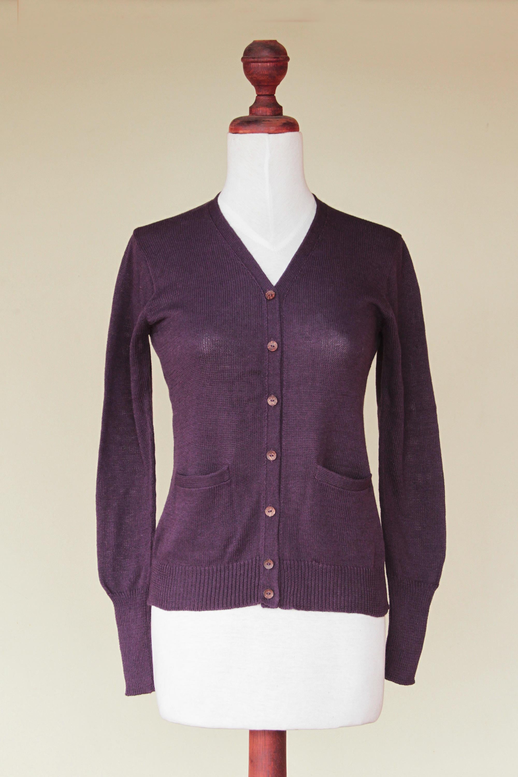 Nazca Purple Alpaca and Cotton Blend Classic Cardigan