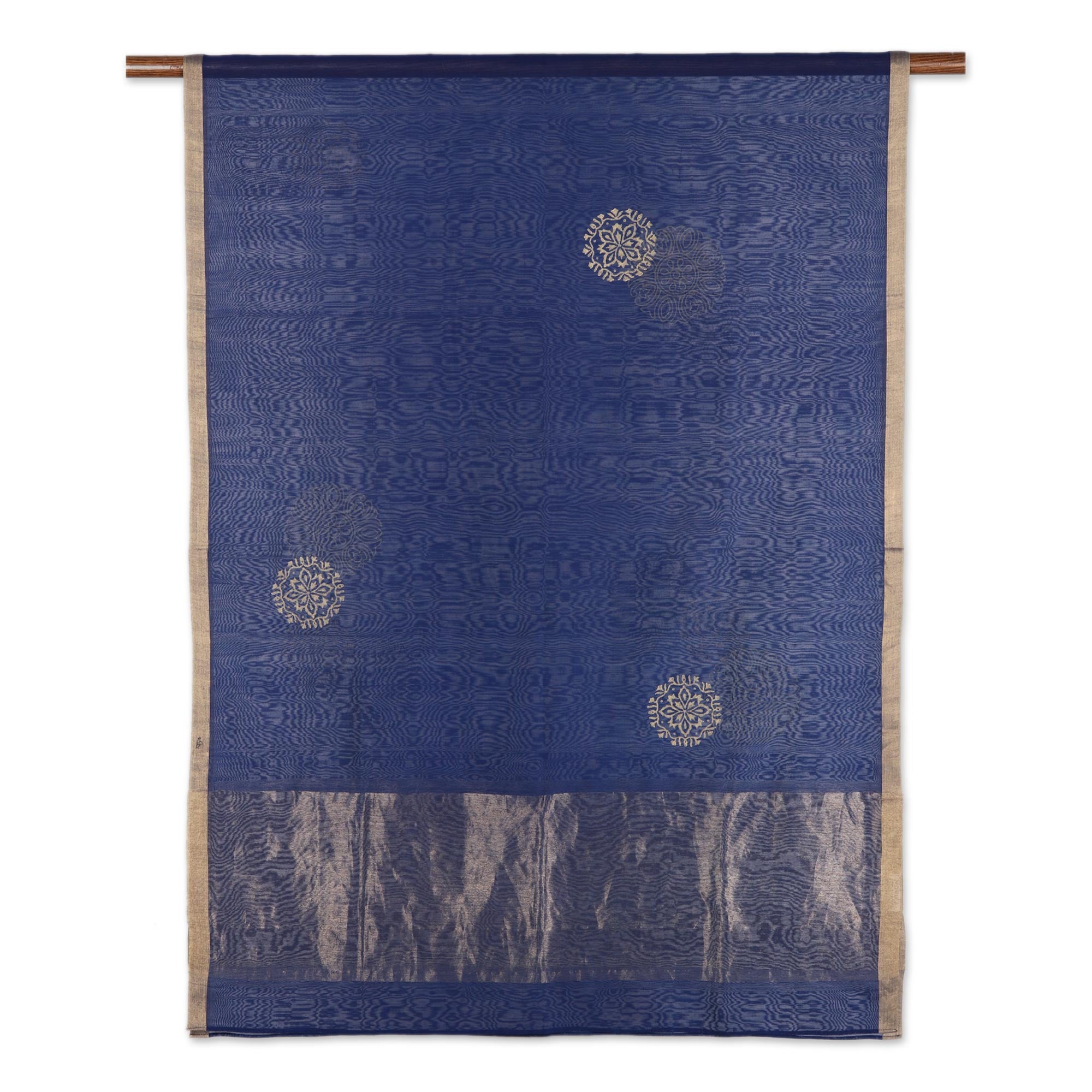 Zari Elegance Zari-Embroidered Cotton and Silk Blend Shawl in Lapis