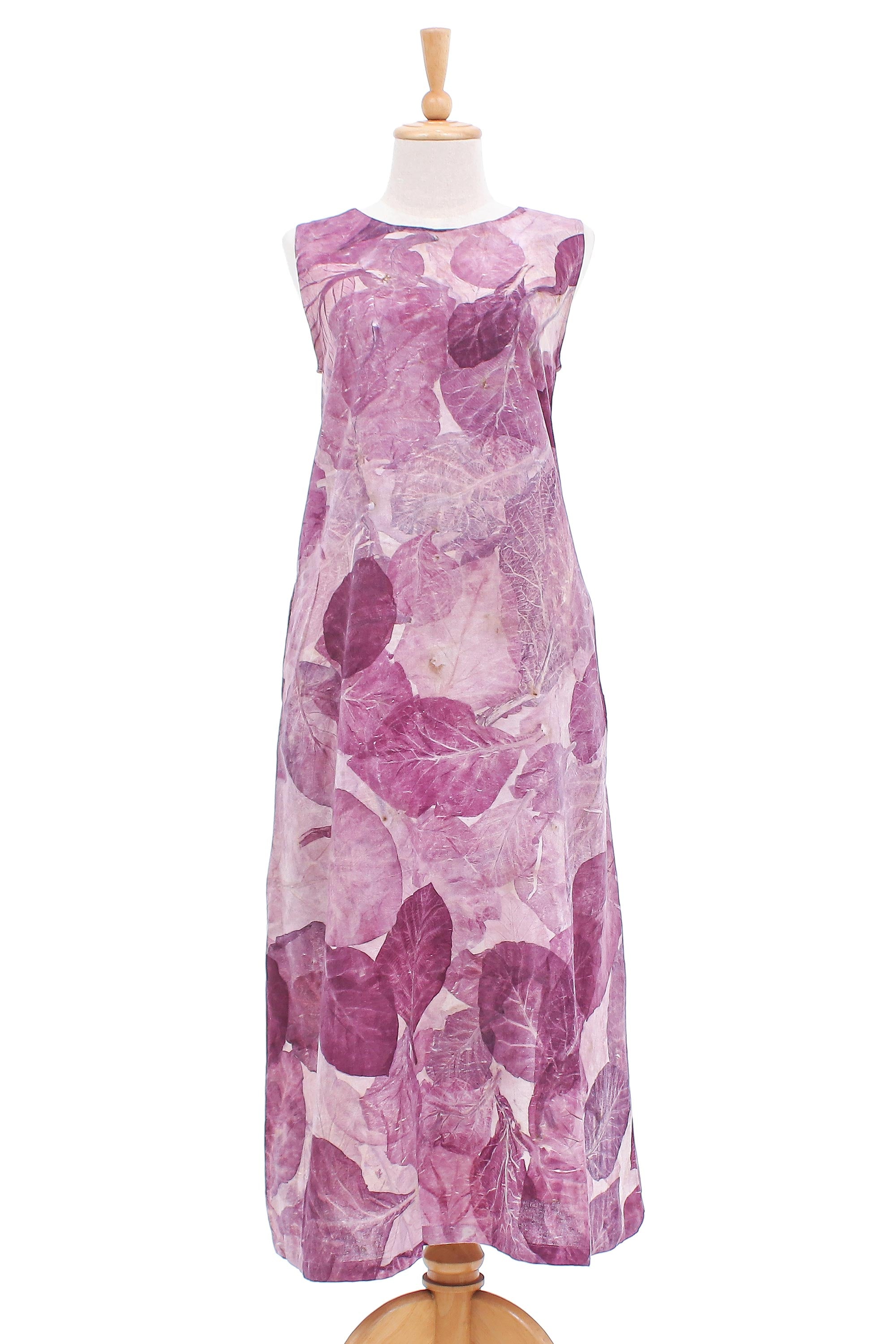 Purple Teak Thai Ouke Print Cotton Sleeveless Dress