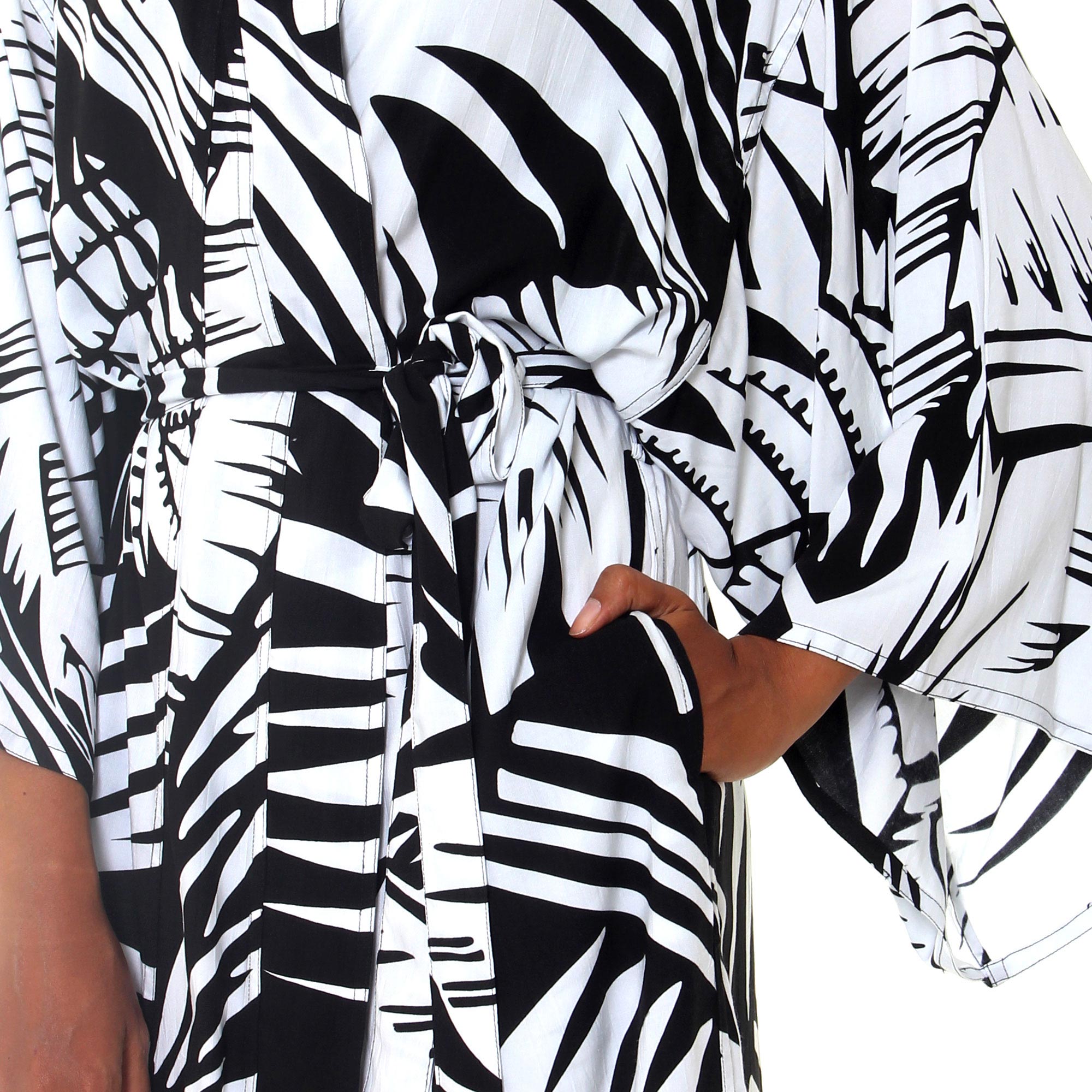 White Tiger Black and White Long Rayon Robe