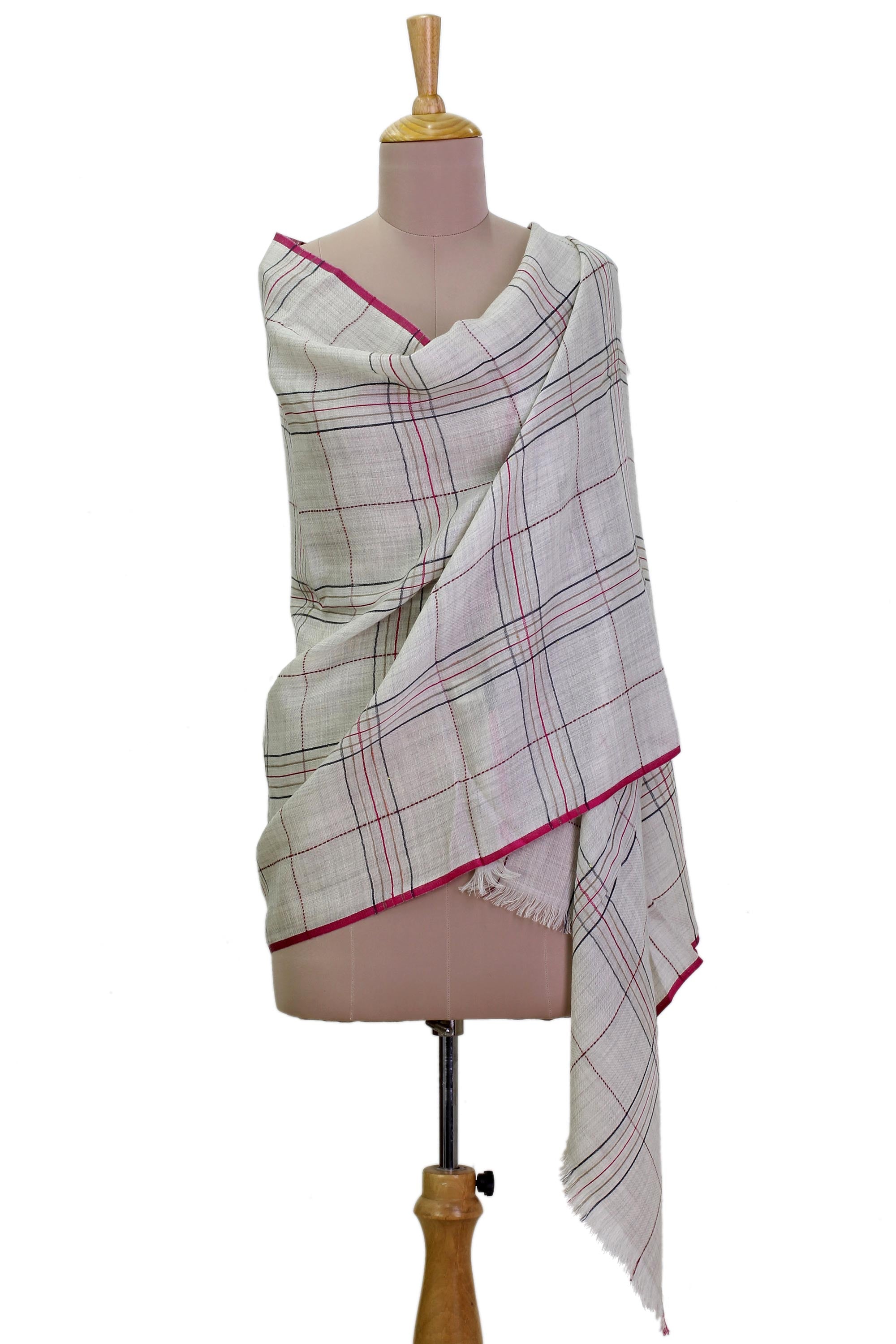 Off-White Sophistication Wool Patterned Shawl in Off-White from India