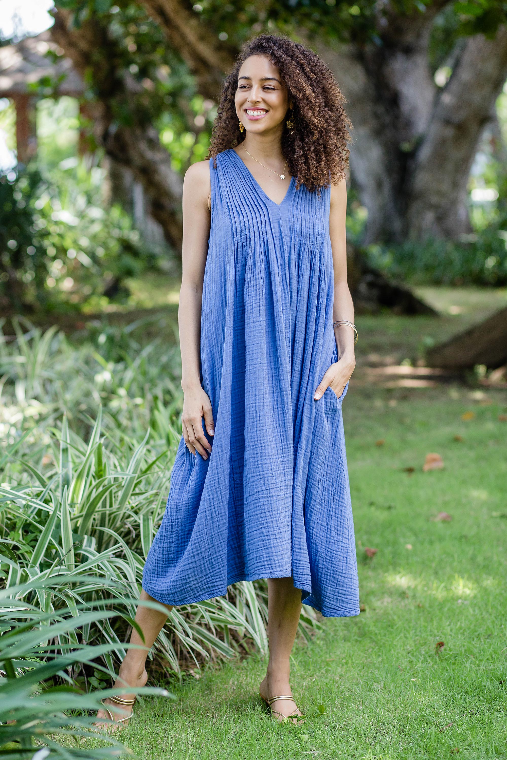 Day Off Sleeveless Cotton A-Line Dress