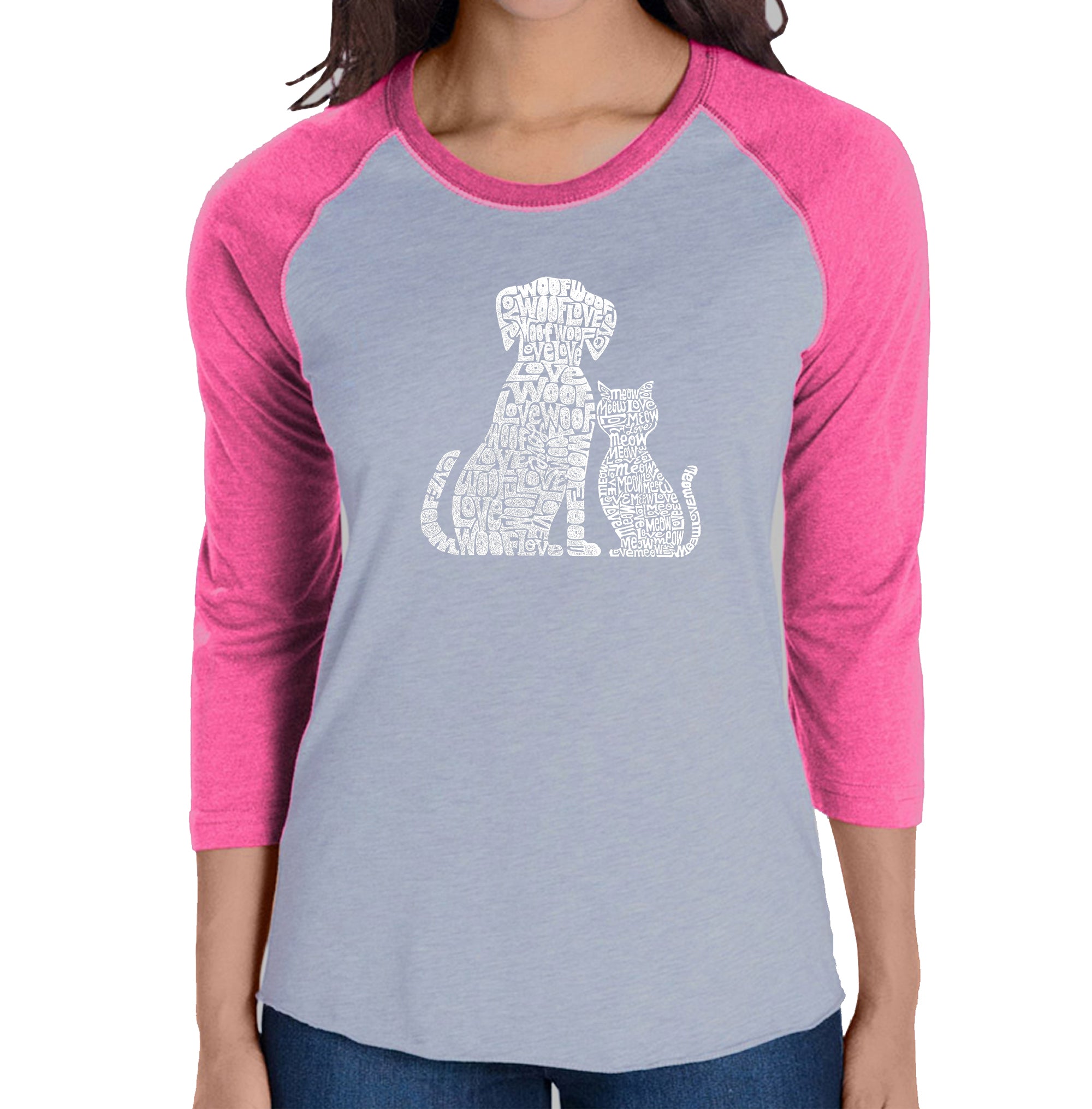 Dogs and Cats  - Women's Raglan Baseball Word Art T-Shirt