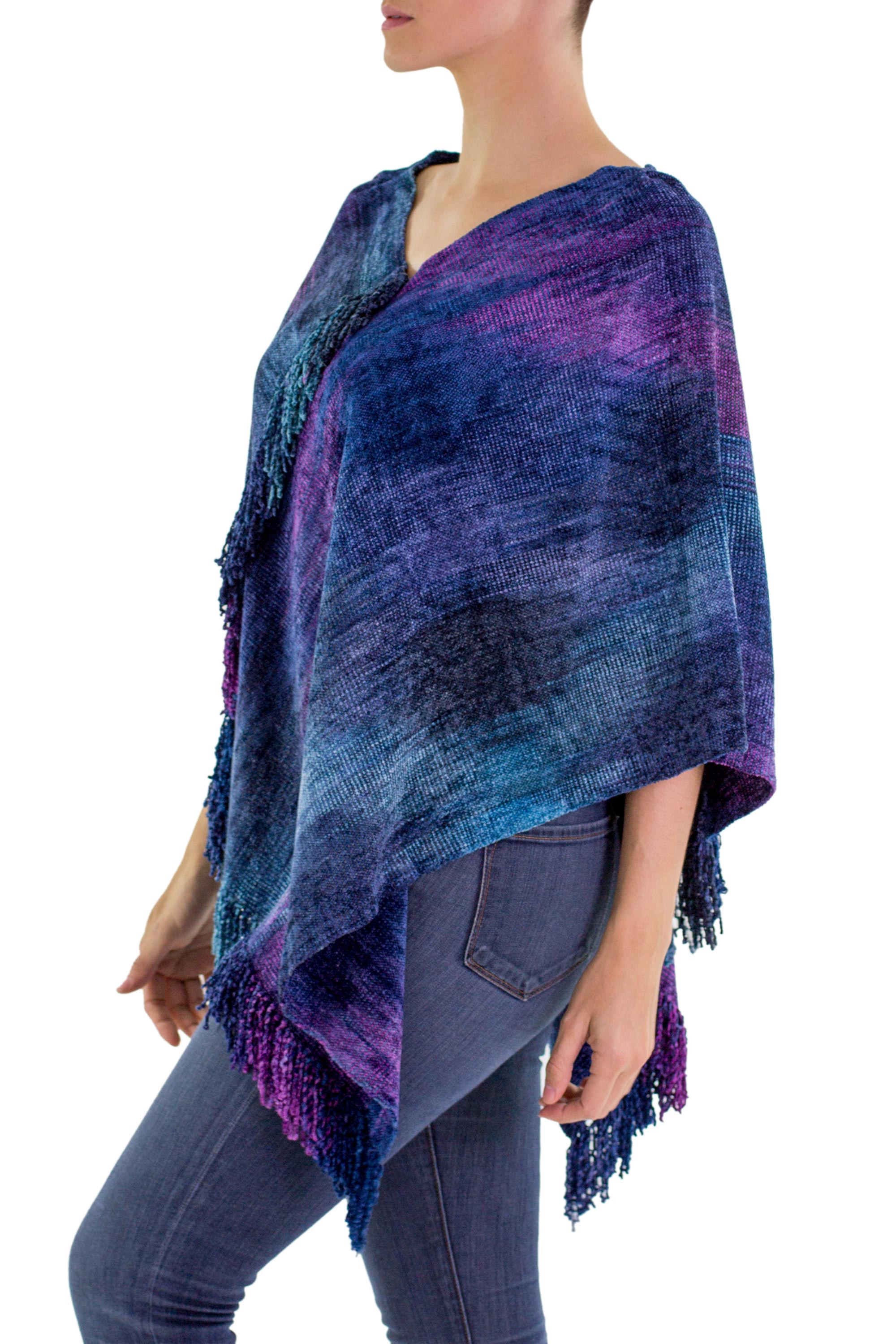 Full Moon Night Hand Woven Cotton Blend Guatemalan Poncho