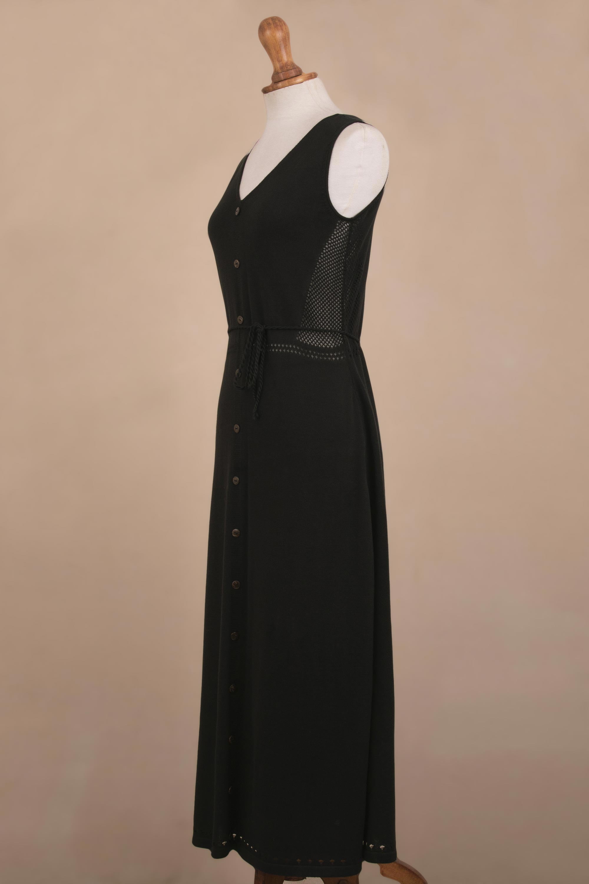 Toqo in Black Organic Cotton Buttoned Maxi Dress in Black from Peru