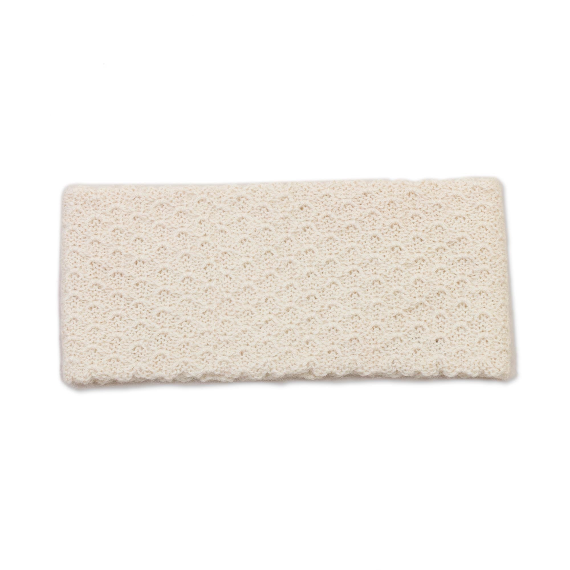 Wavelength in Alabaster Off-White 100% Baby Alpaca Honeycomb Pattern Knit Headband