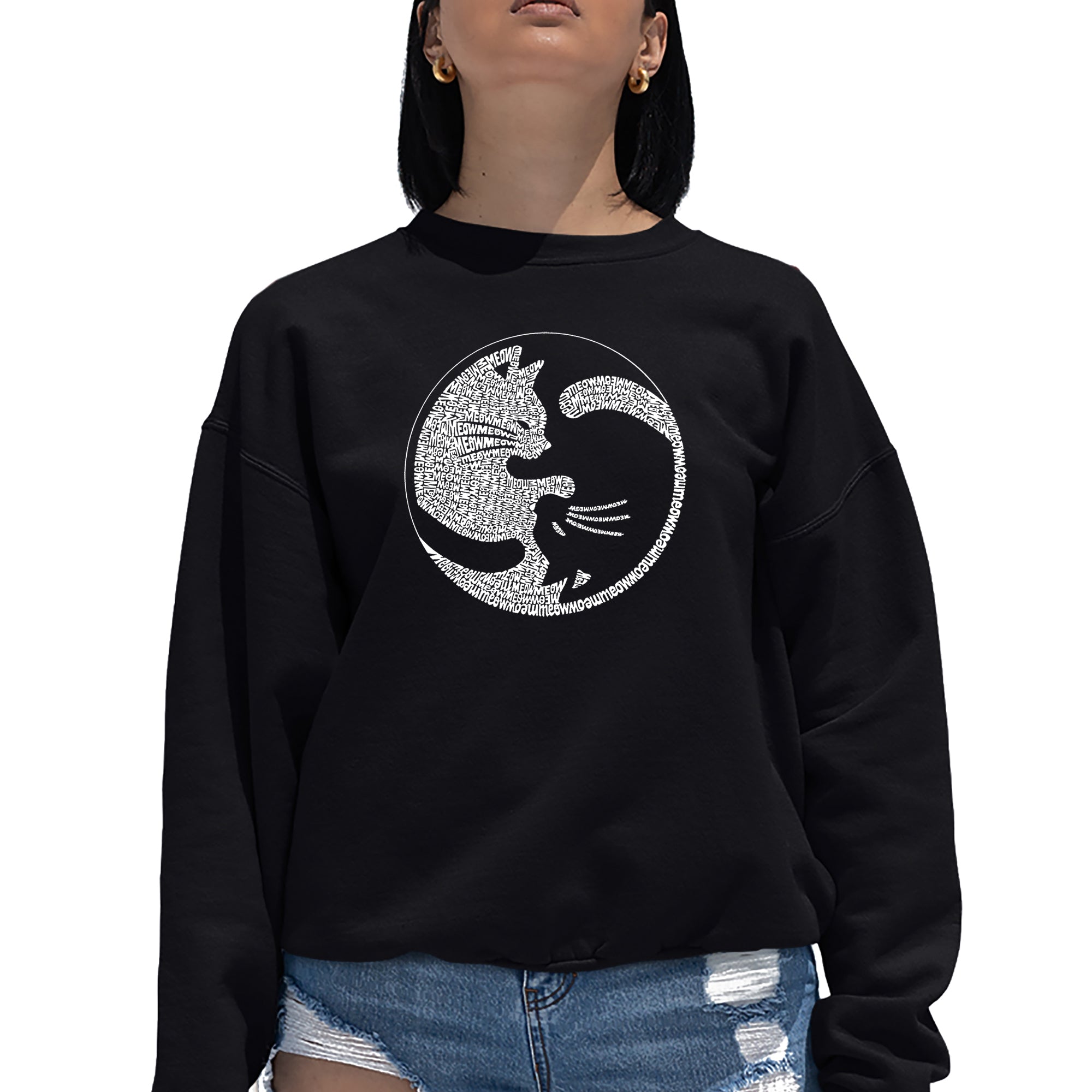 Yin Yang Cat Women's Word Art Crewneck Sweatshirt