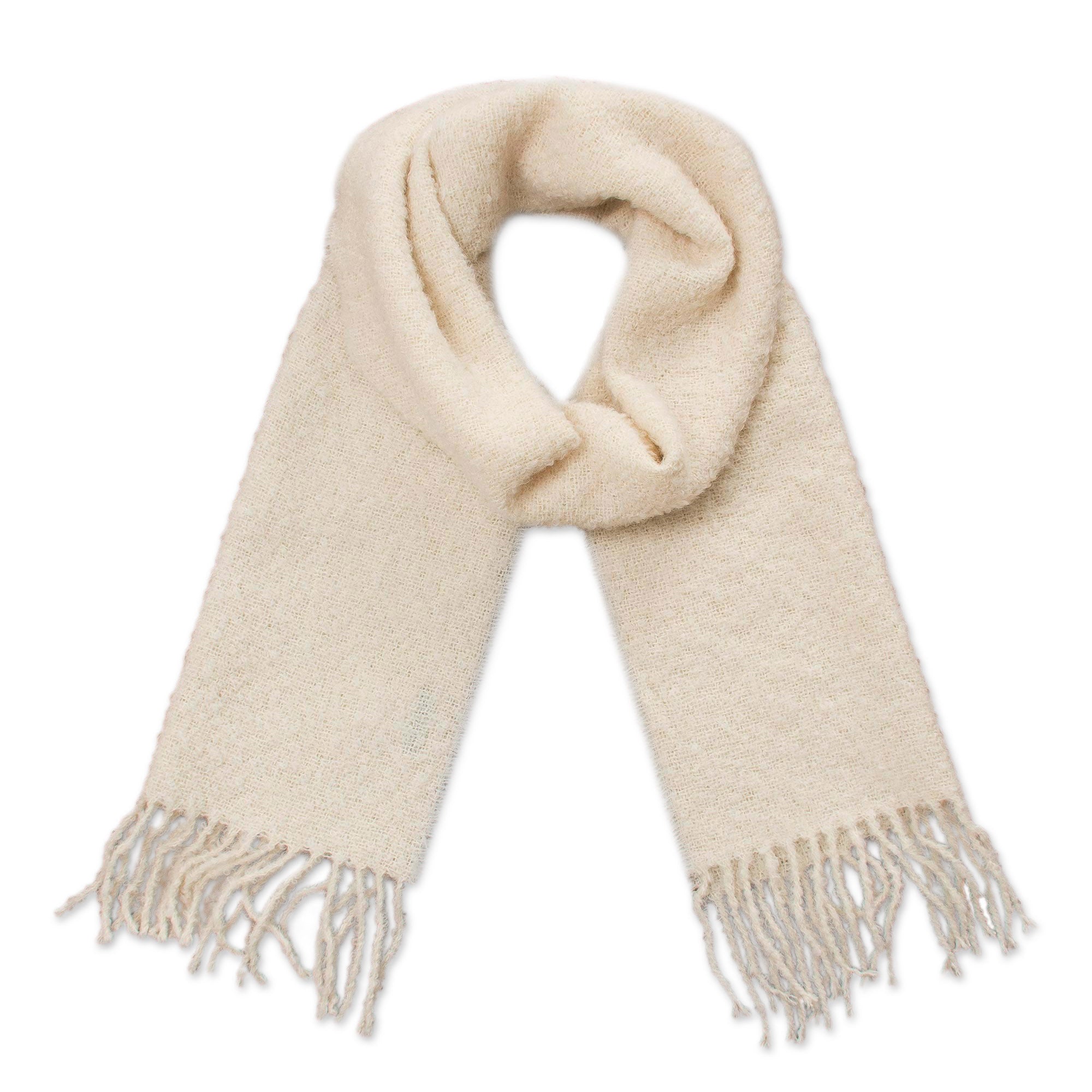 Andean Delight in Bone 100% Alpaca Wrap Scarf in Solid Bone from Peru