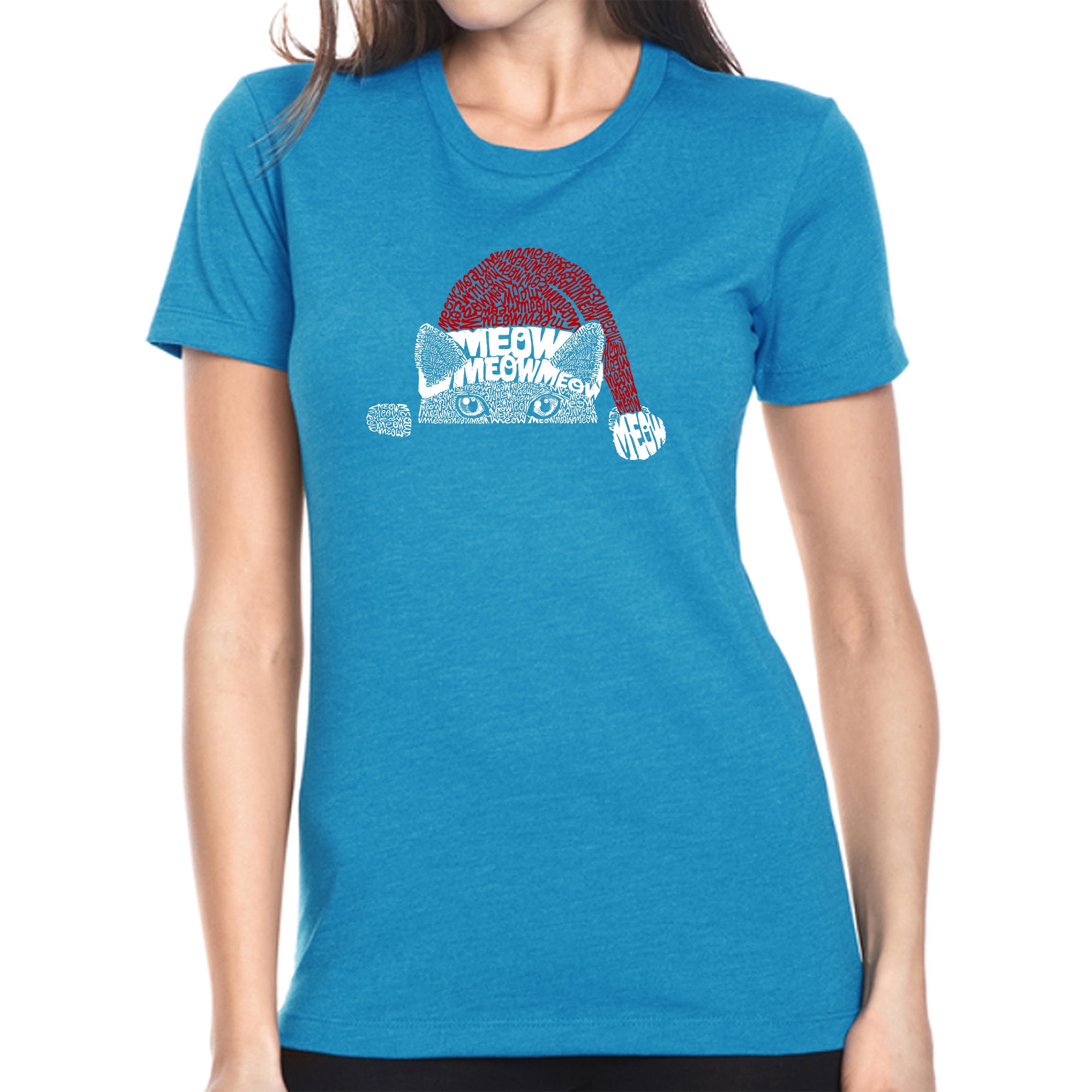 Christmas Peeking Cat - Women's Premium Blend Word Art T-Shirt