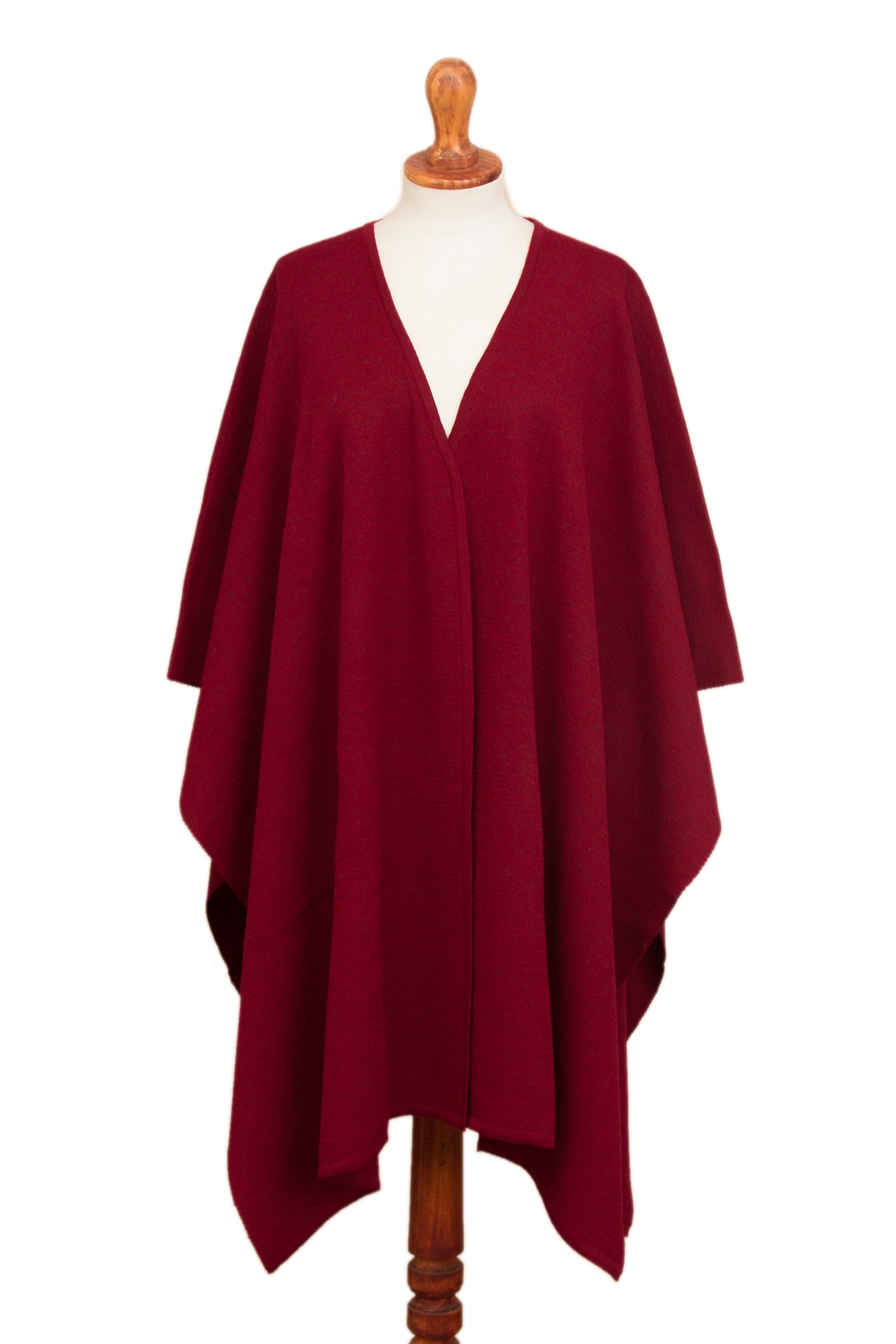 Elegant Fashion in Claret Knit Alpaca Blend Ruana in Claret from Peru