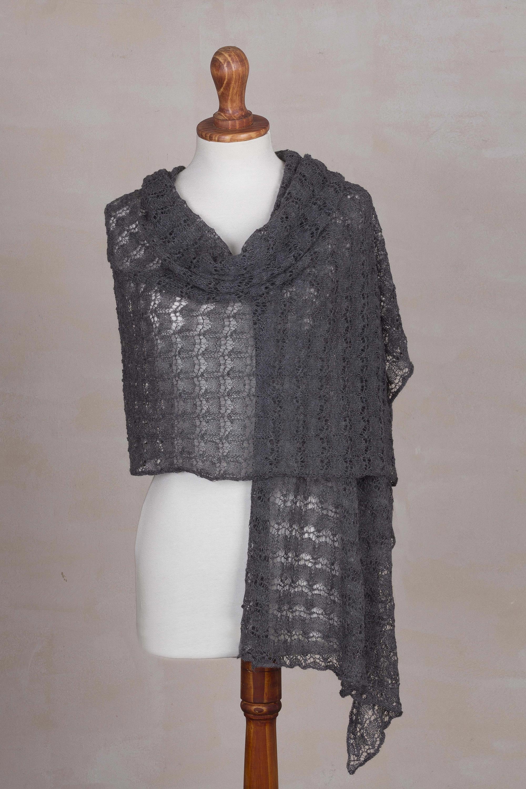 Dreamy Texture in Slate Textured 100% Baby Alpaca Shawl in Slate from Peru