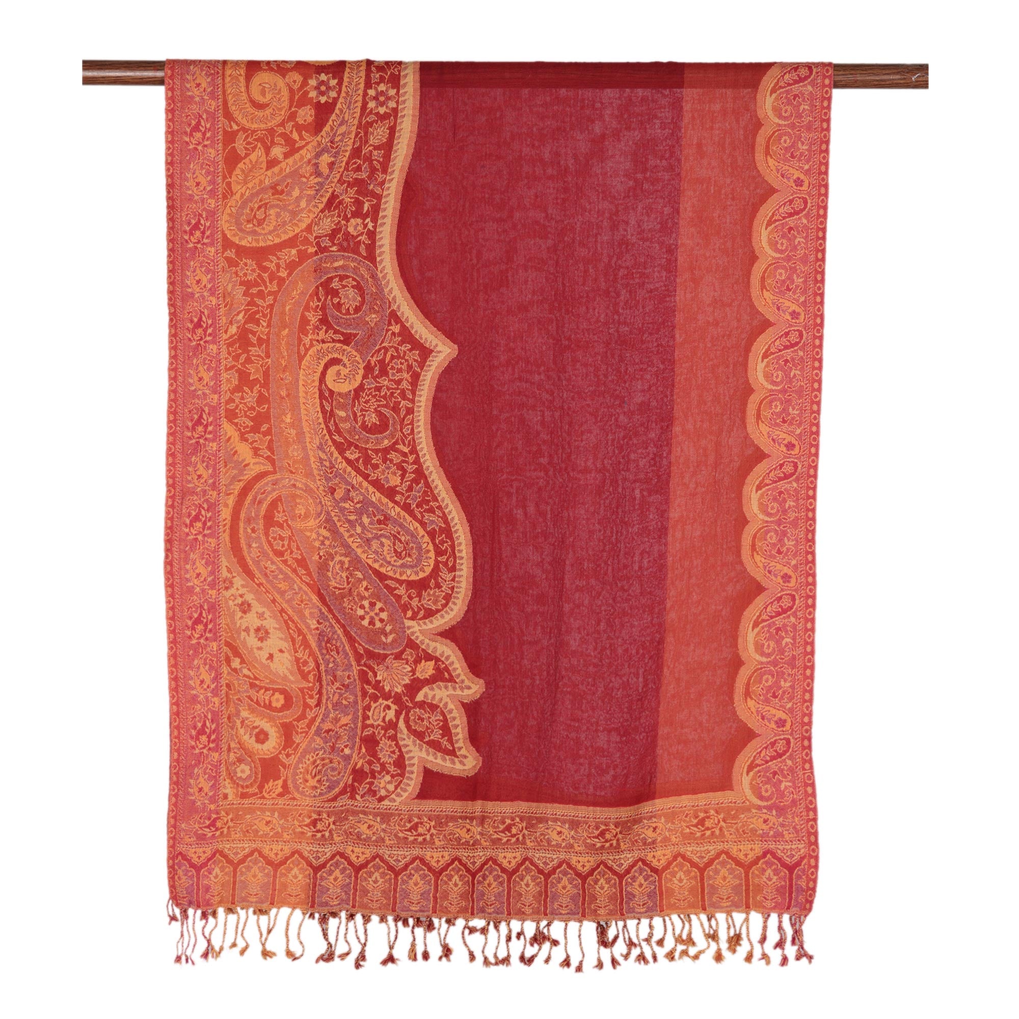 Paisley Glam Paisley Pattern Jamawar Wool Shawl from India