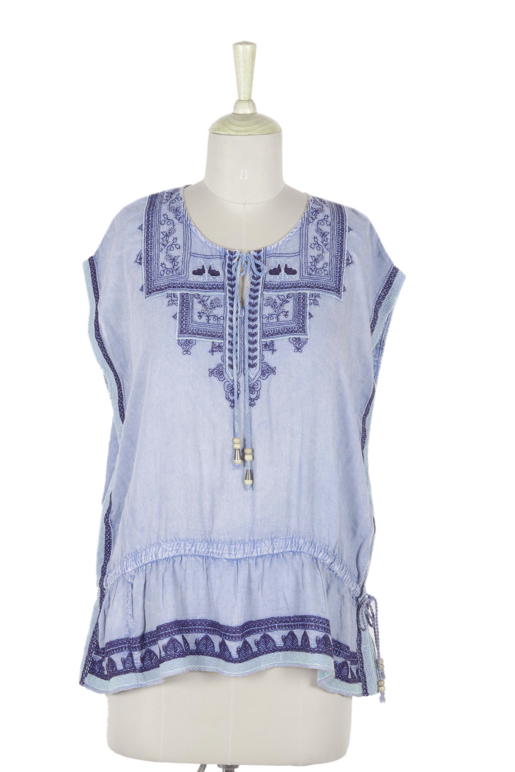 Jaipur Chic Light Blue Embroidered Viscose Blouse