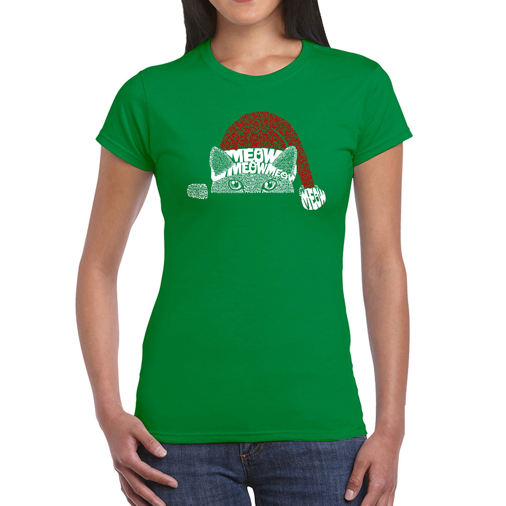 Christmas Peeking Cat - Women's Word Art T-Shirt