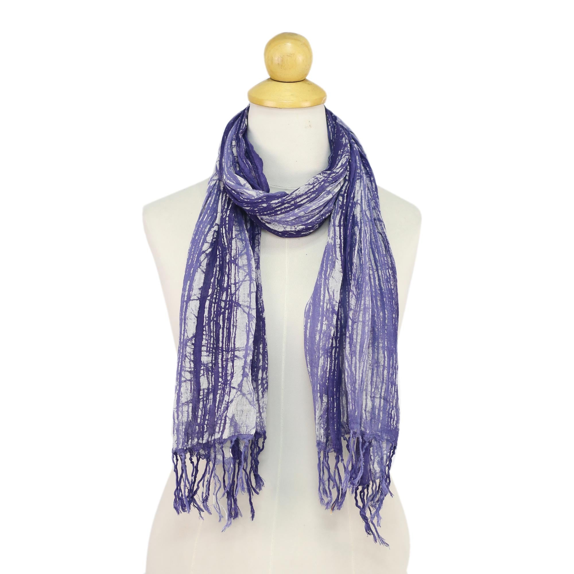 Speckled Field in Iris Batik Tie-Dyed Cotton Scarf in Blue-Violet from Thailand