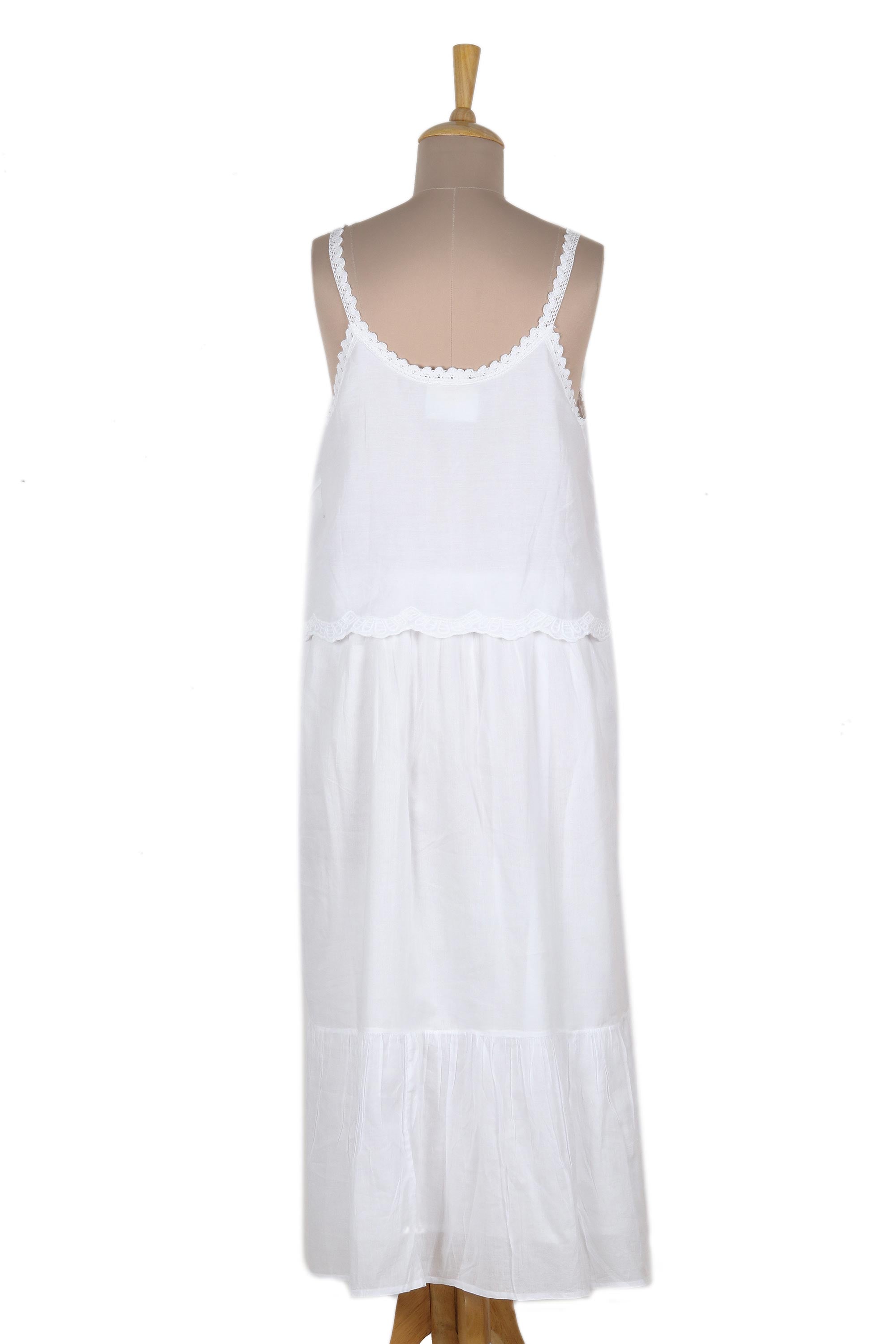 Summer Paisley in White White Embroidered Cotton Sundress with Spaghetti Straps