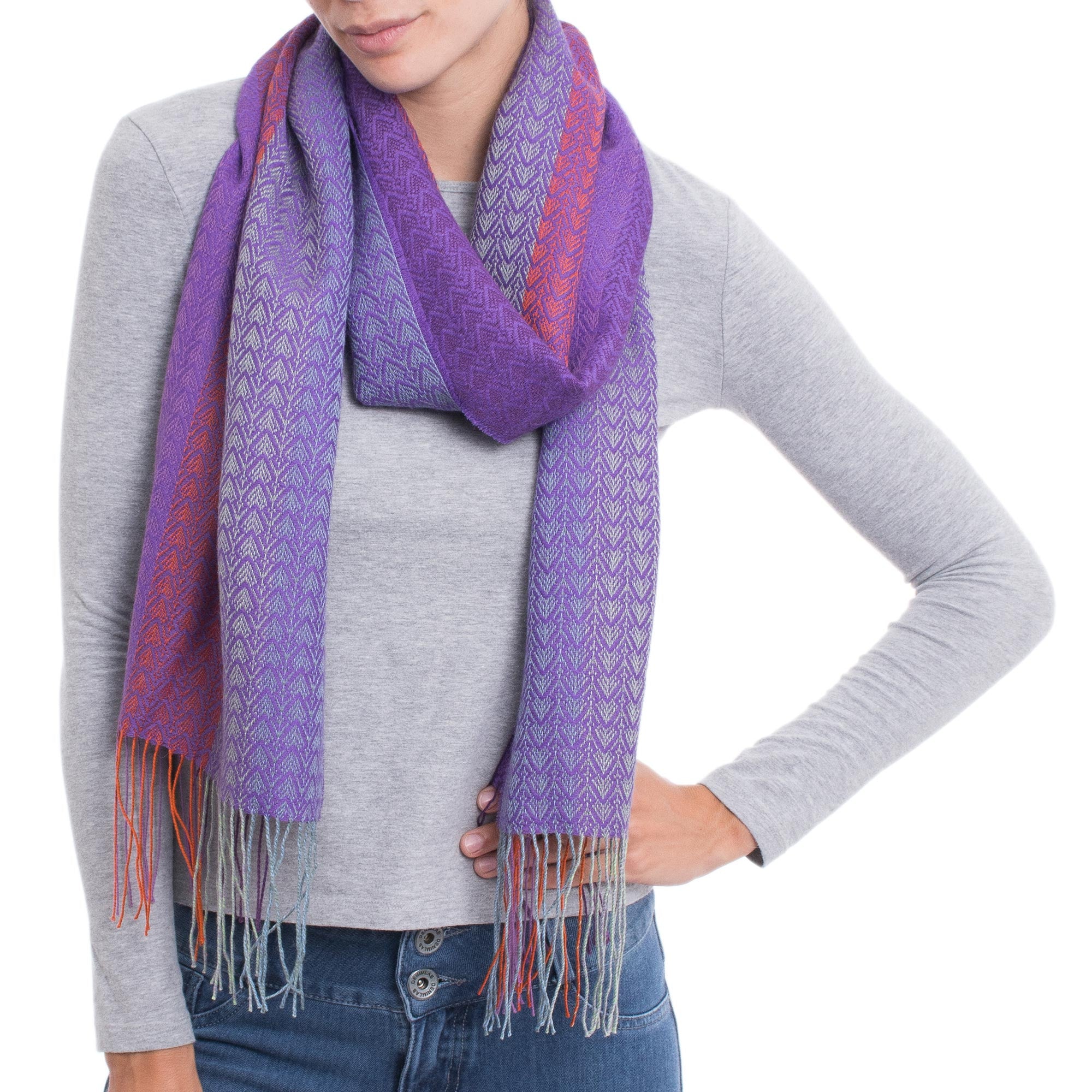 Perfect Harmony Hand Woven Striped Alpaca Blend Wrap Scarf from Peru