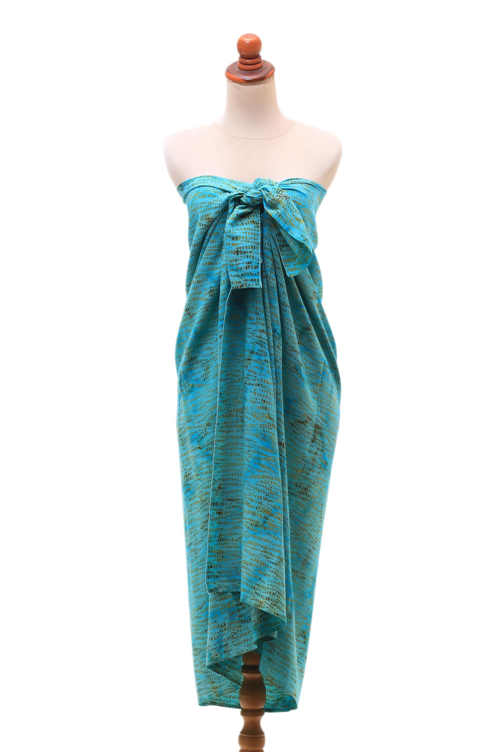 Rainy Vibe Hand-Stamped Batik Rayon Sarong from Bali