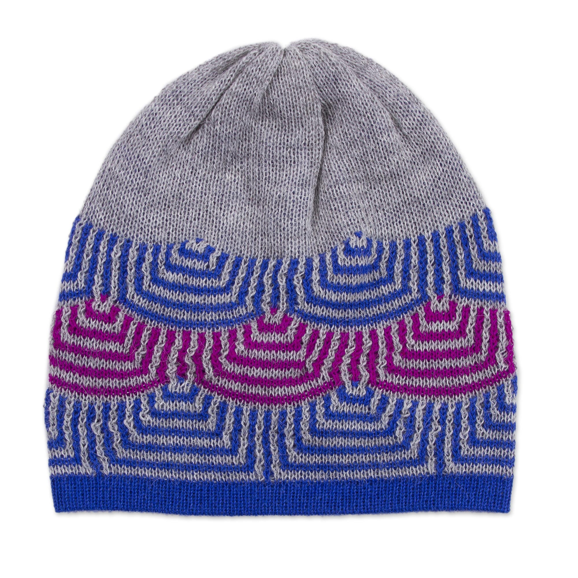 Quechua Style Reversible 100% Alpaca Hat in Royal Blue from Peru